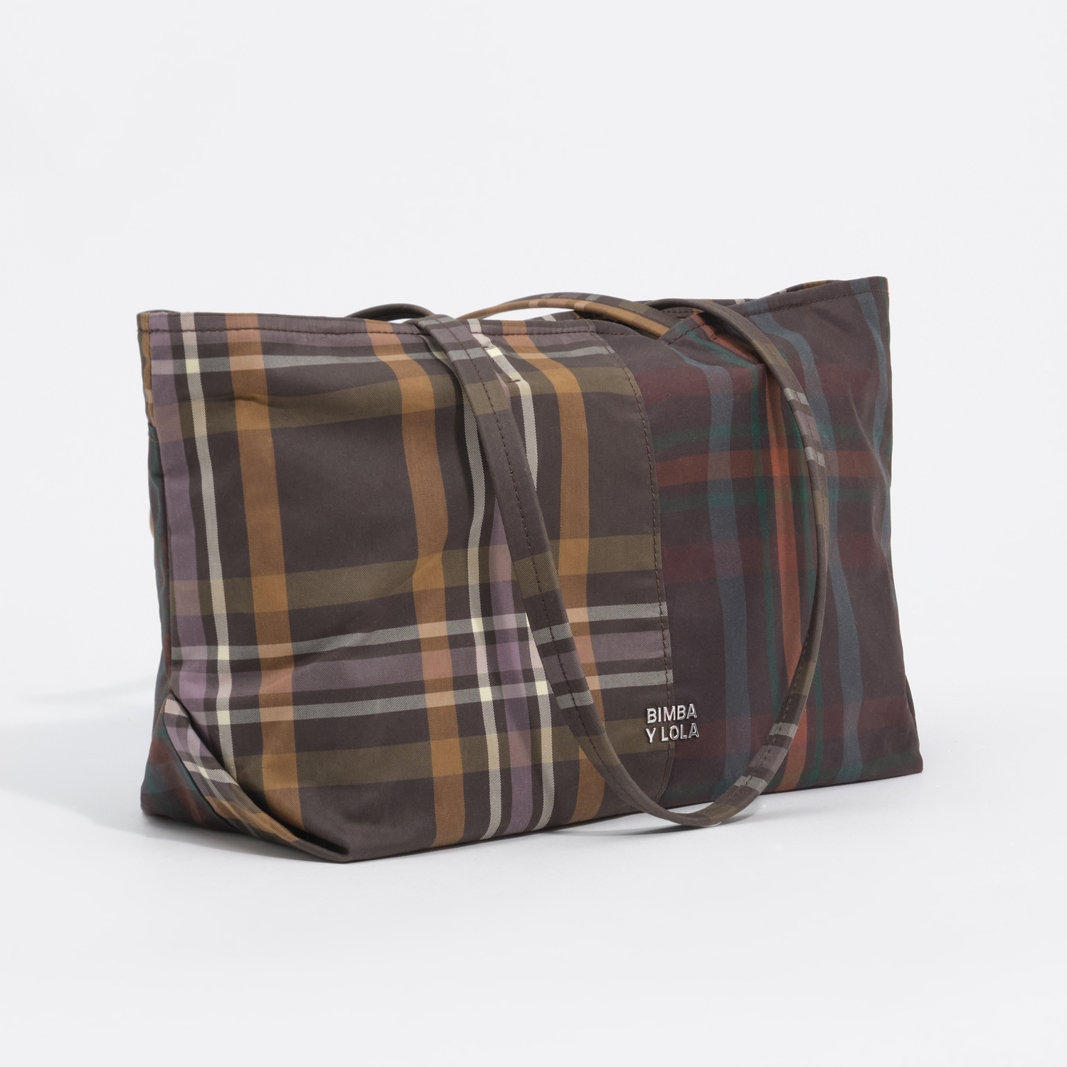Torebka shopper średnia tartan czekoladowo-zielona