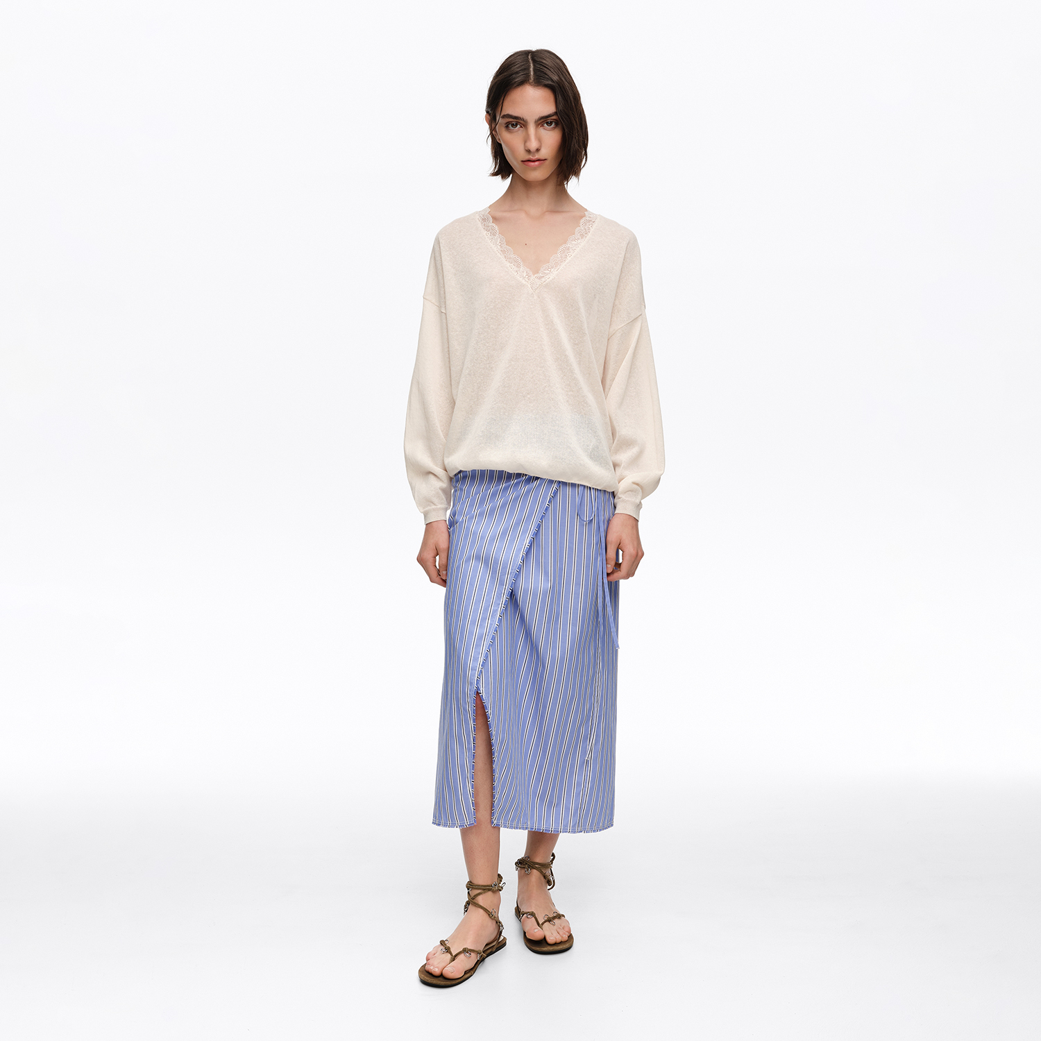Bimba Y Lola Blue Straight Striped Sarong Skirt