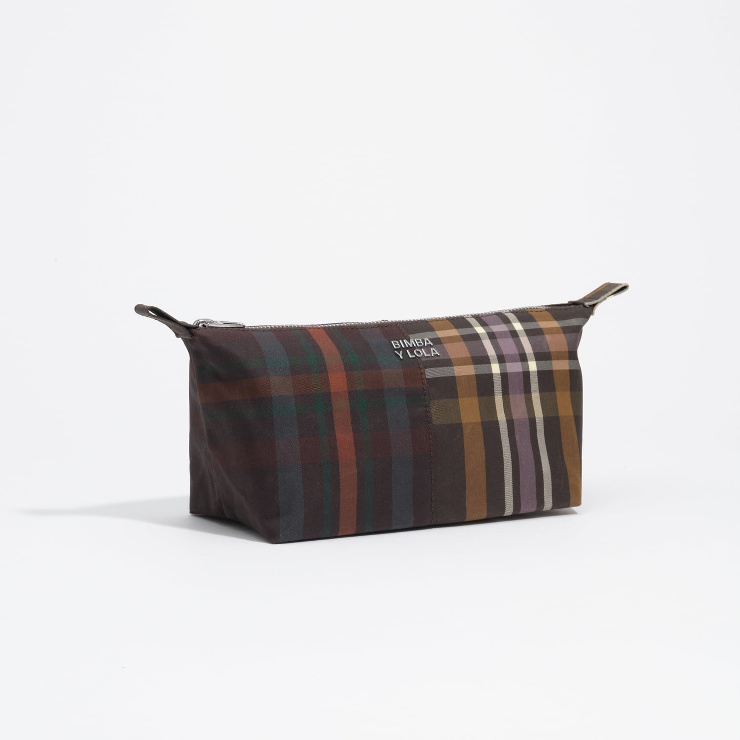 Saszetka Trapecio średnia woskowane wykończenie tartan czekoladowo-zielona