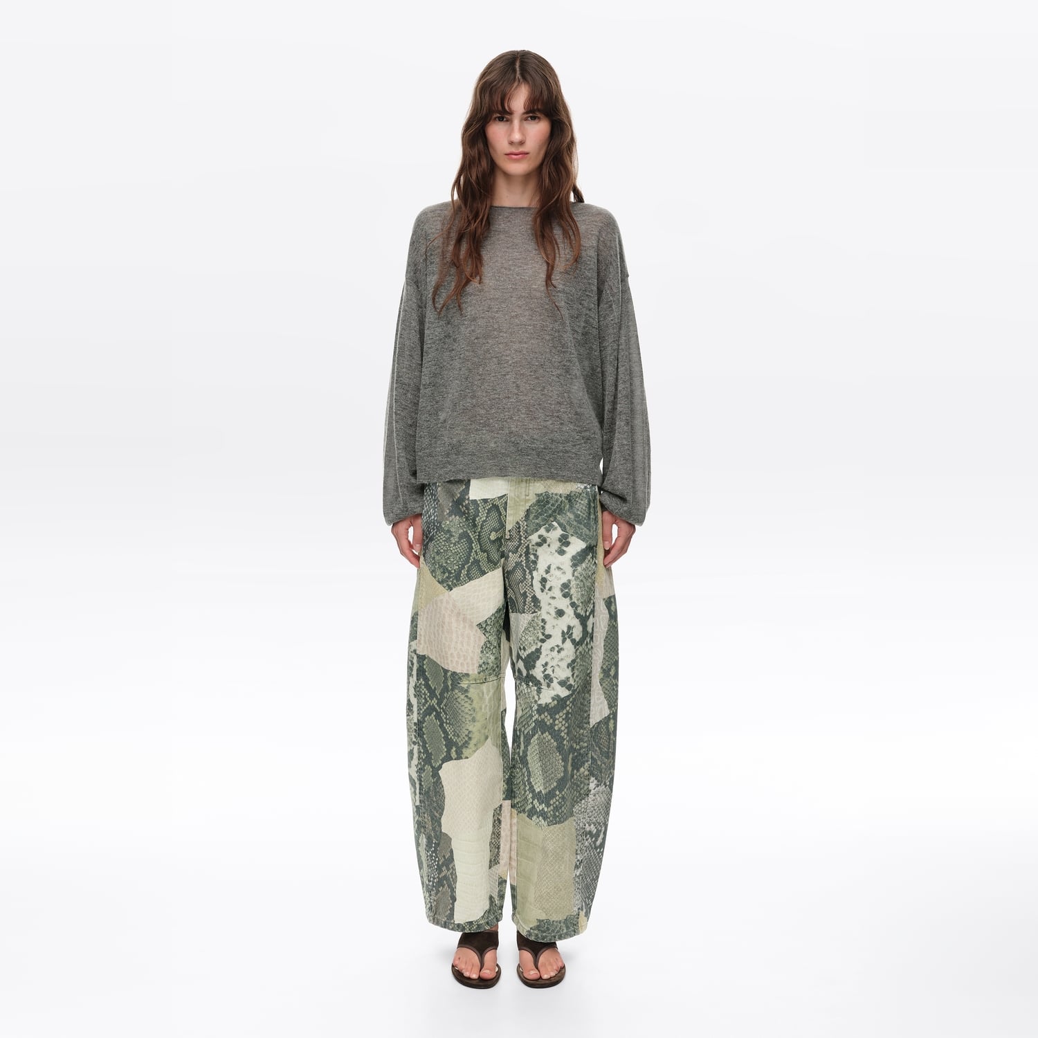 BARREL - Spodnie denim regulowana talia Snake patchwork zielone