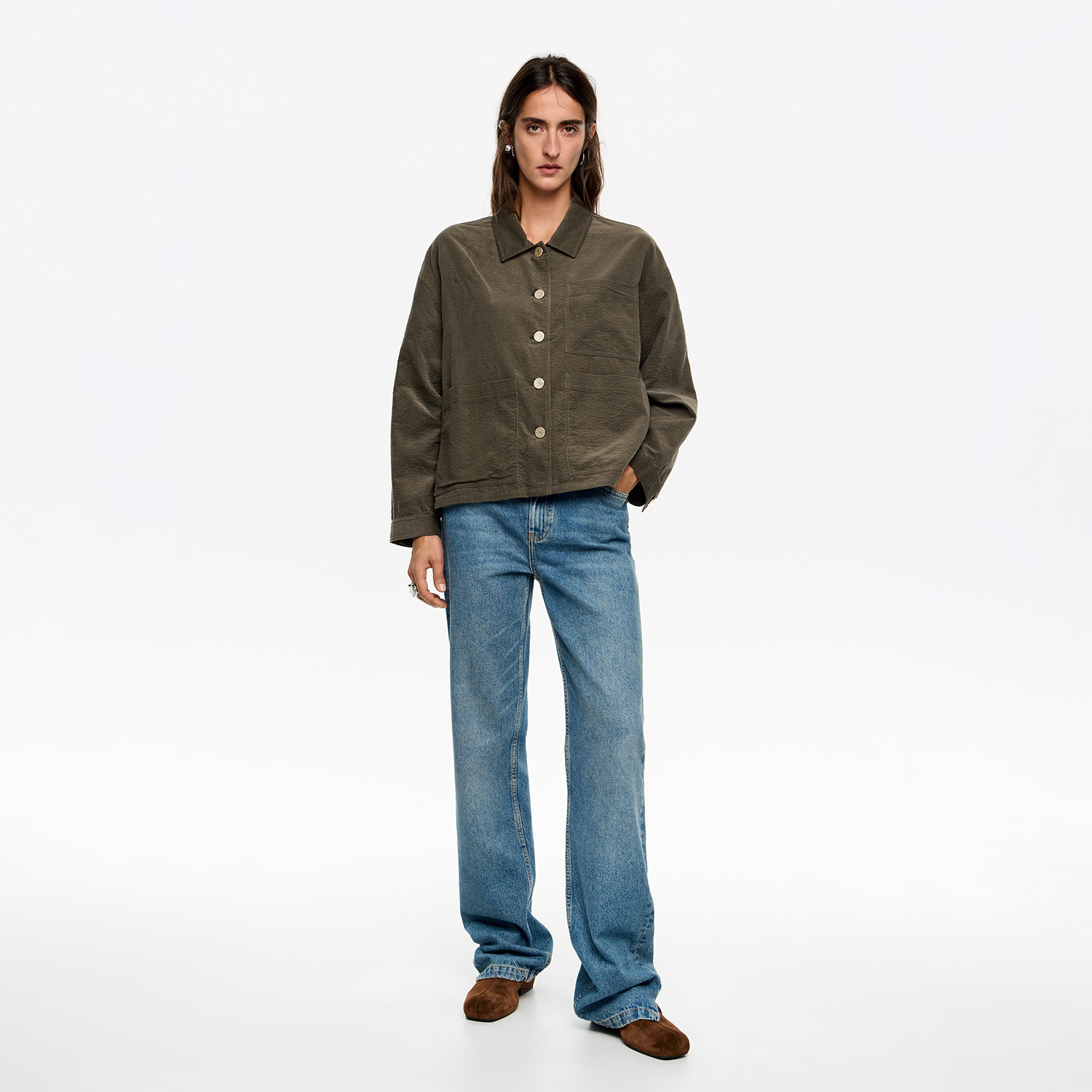 Kurtka denim prosta kość khaki 2