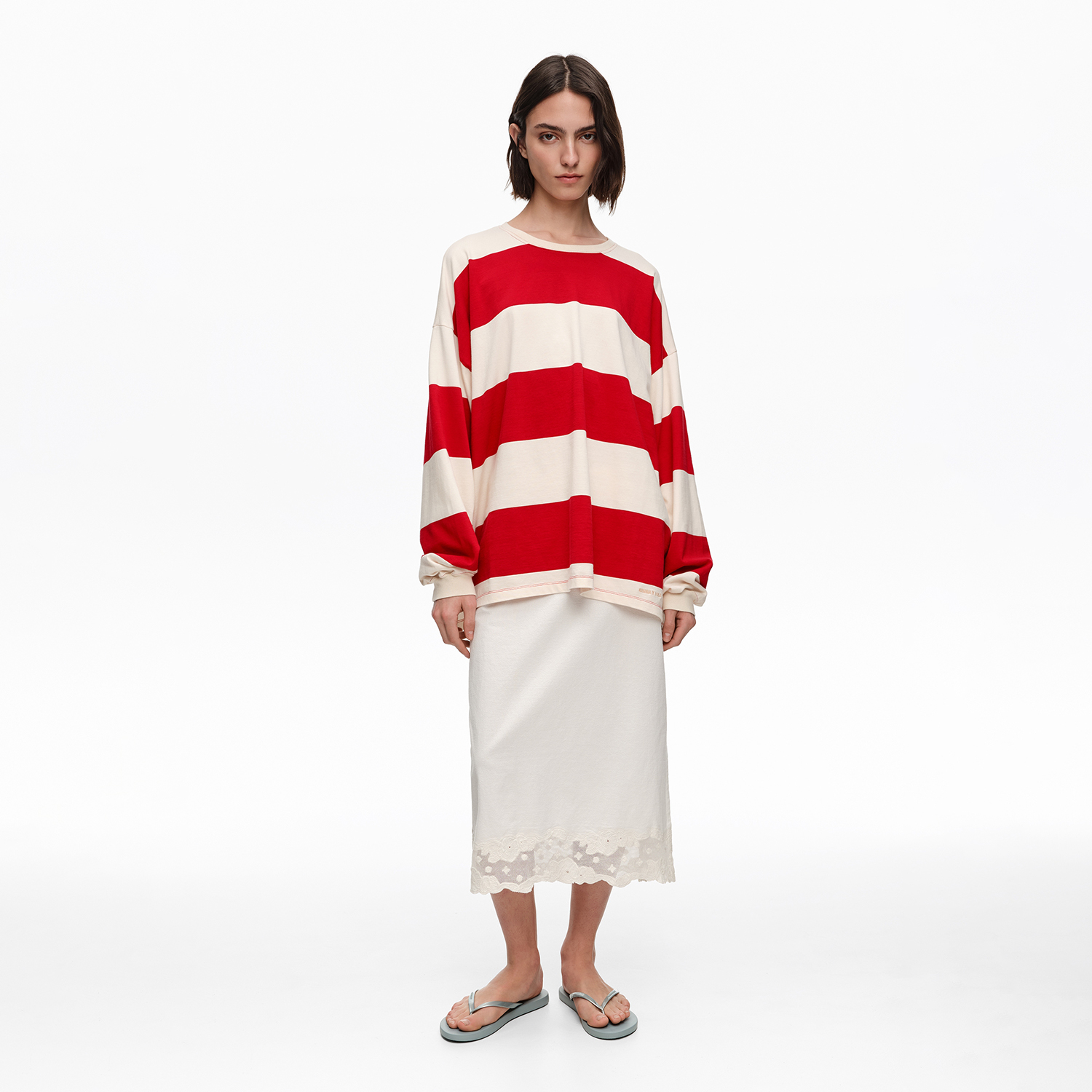 Bimba Y Lola Ivory Cotton Lace Midi Skirt