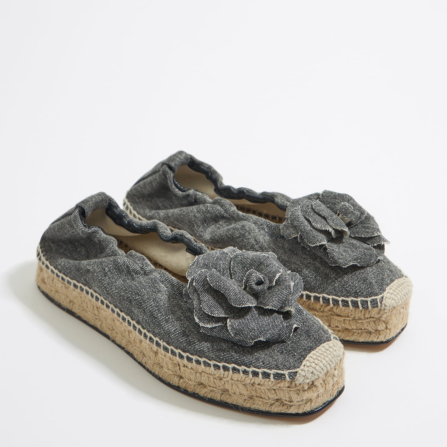 Baleriny platforma juta denim czarne