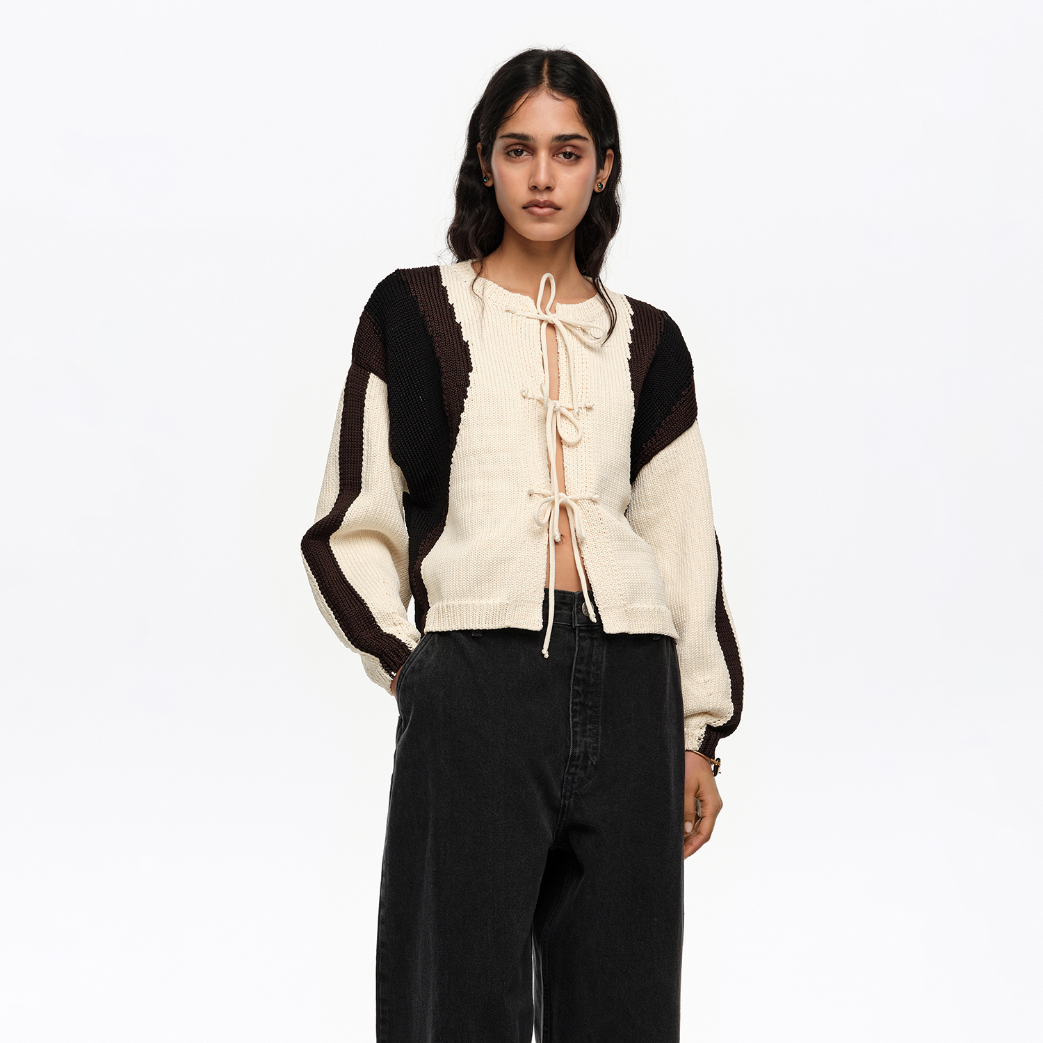 Bimba Y Lola Ivory Tricolor Tie Cardigan