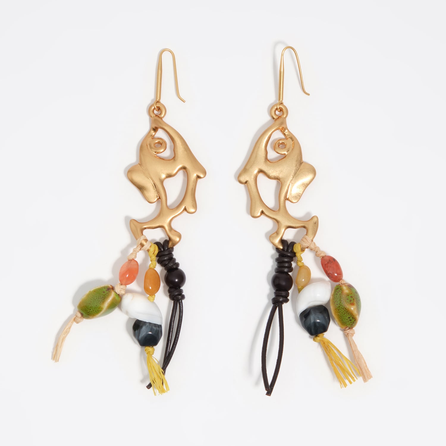 Bimba Y Lola Gold Metal And Ceramic Fish Earrings