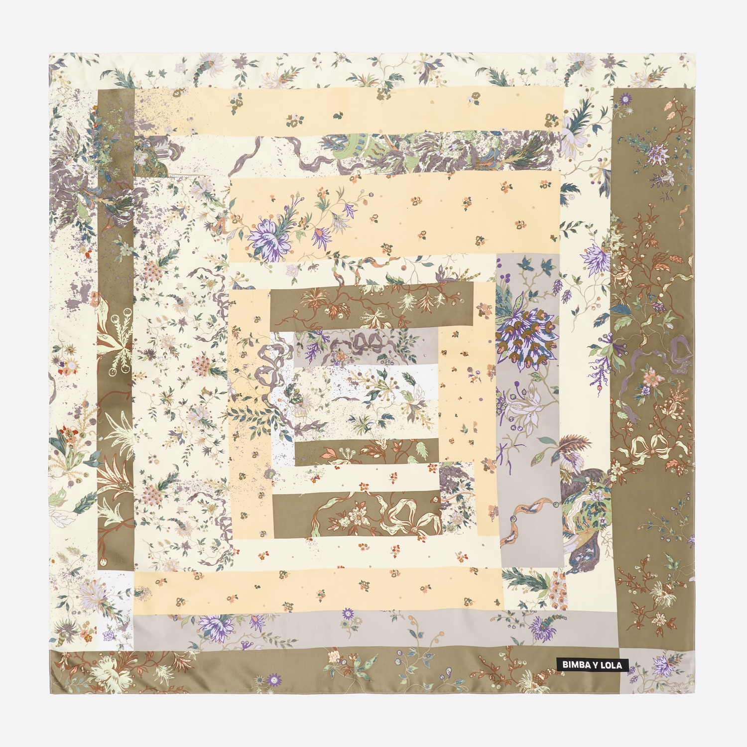 Chusta patchwork romantic flowers kremowa