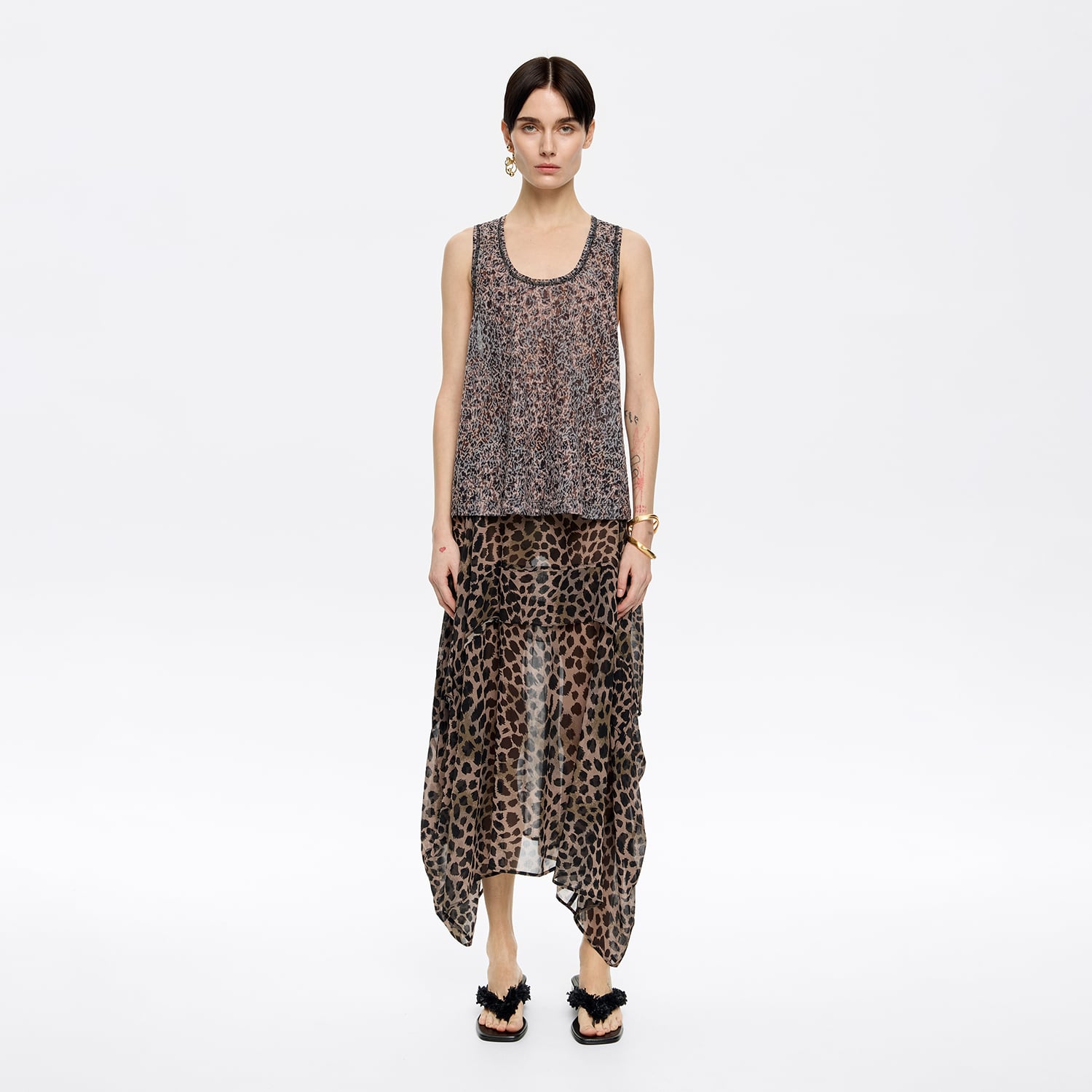 Spódnica lejąca nieregularna Cheetah khaki
