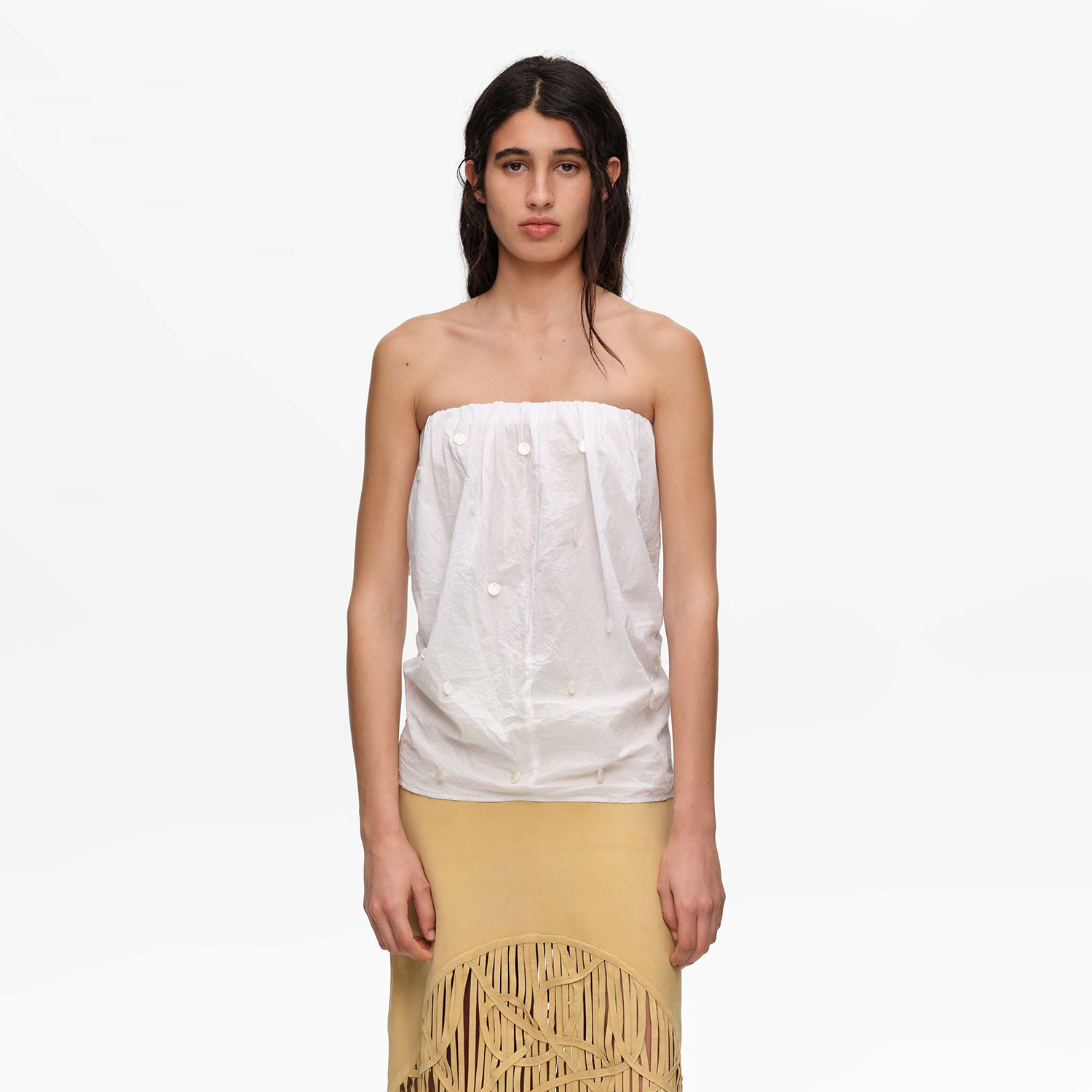 Bimba Y Lola White Ruched Strapless Top