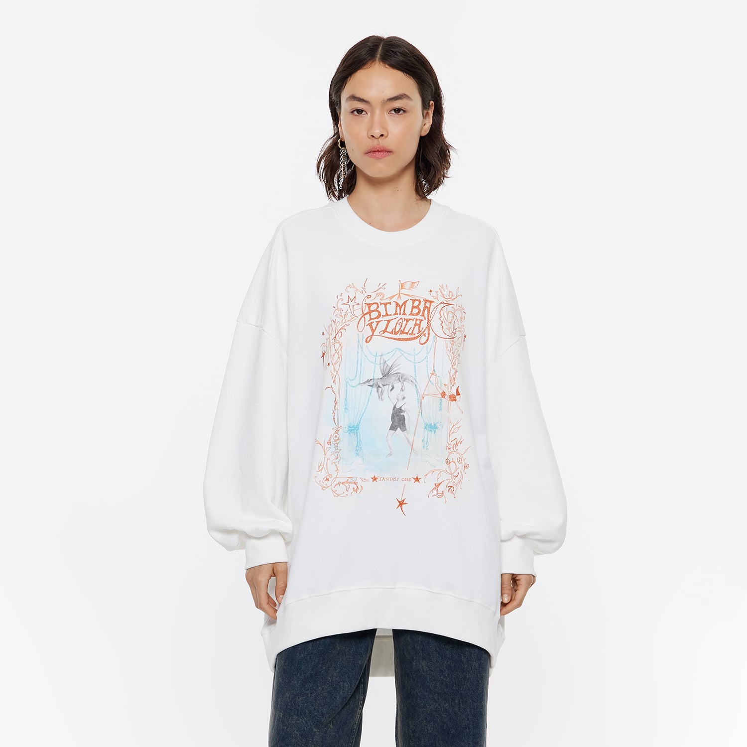 Bluza oversize logo nadruk kość słoniowa