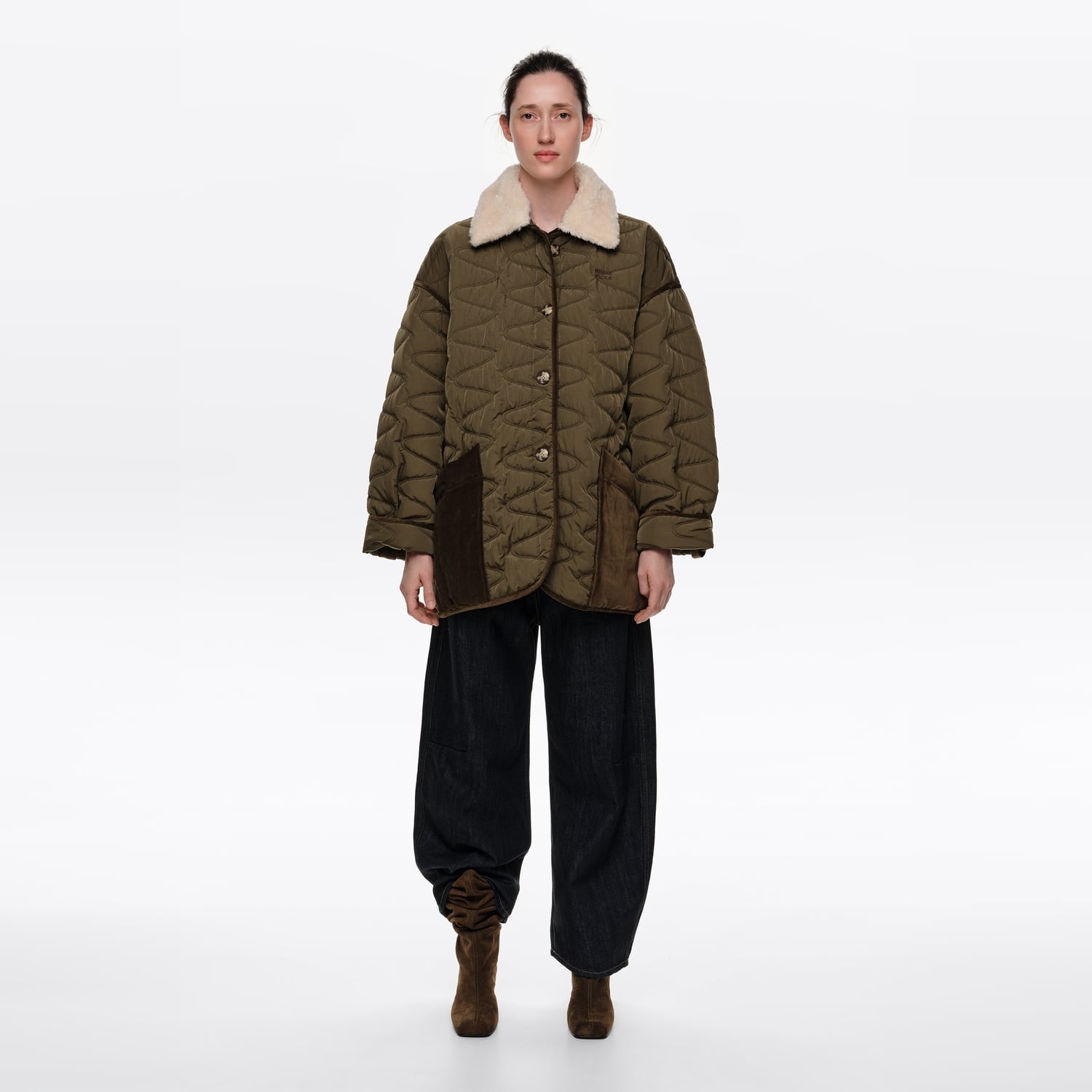 Płaszcz oversize pikowany khaki