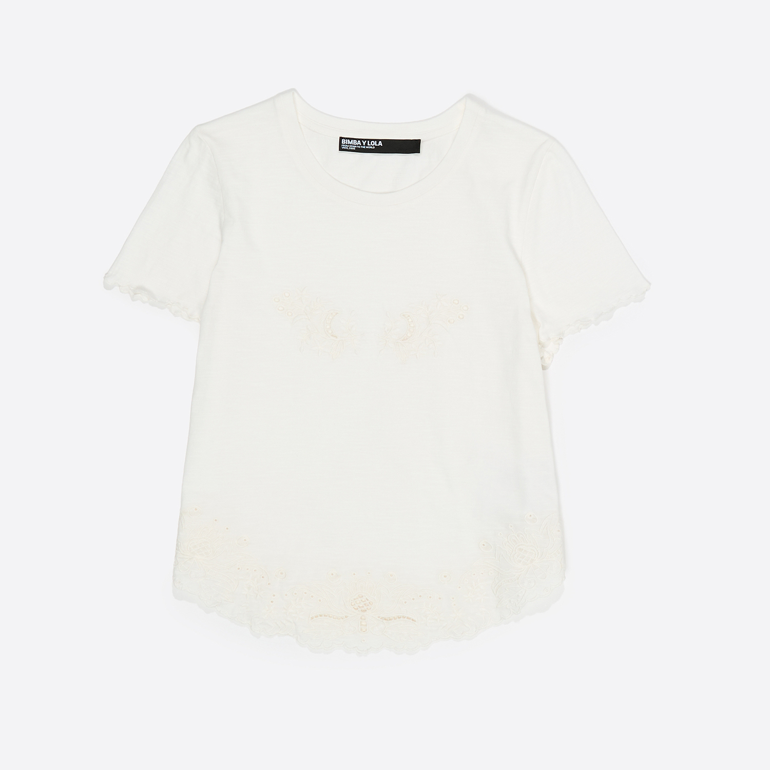 Bimba Y Lola Ivory Embroidered T-Shirt
