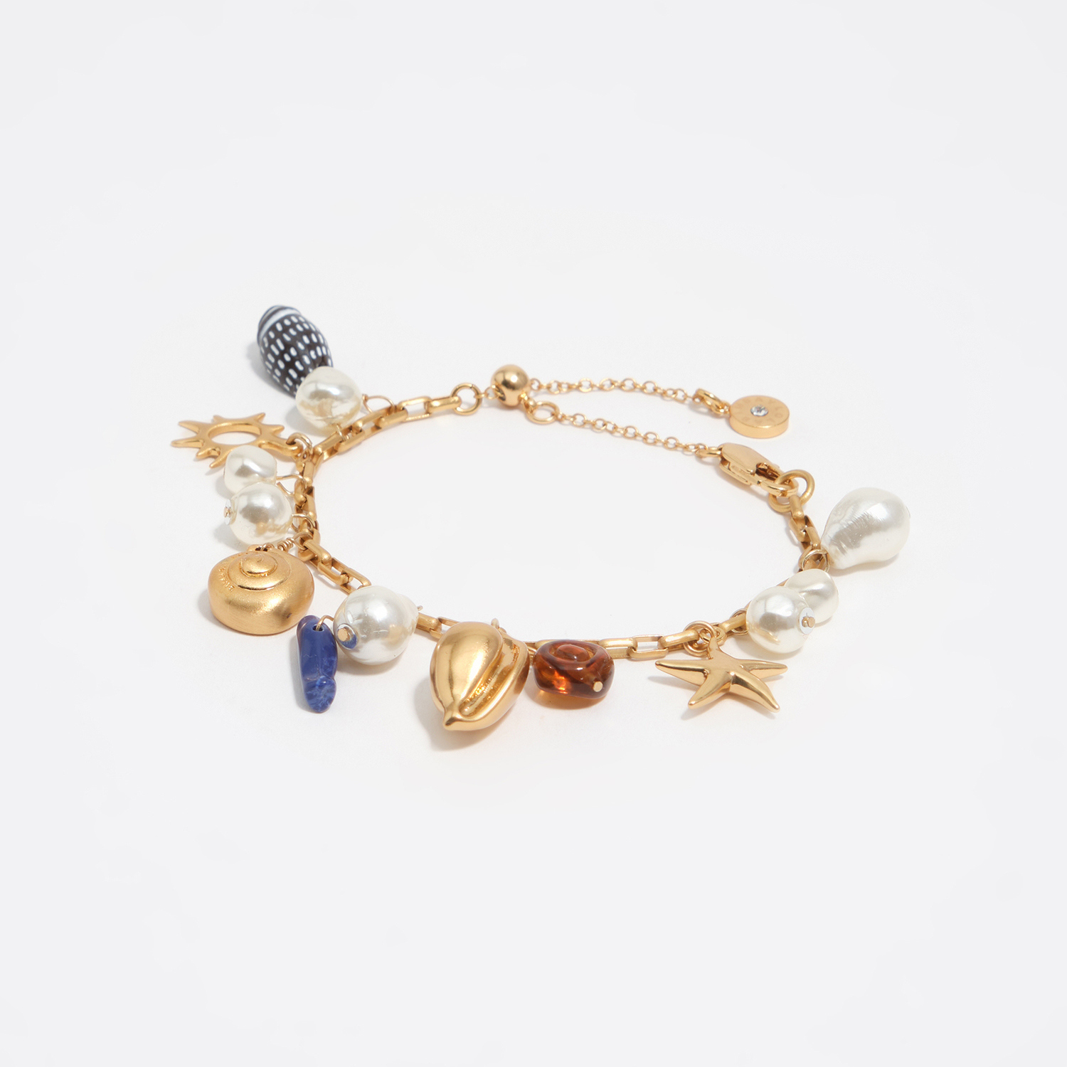 Bimba Y Lola Dark Blue Matte Gold Pearl And Seashell Bracelet
