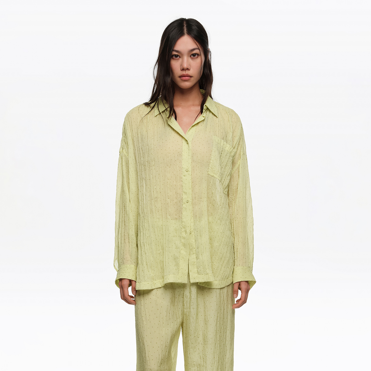 Koszula oversize plisowana Dots mini oliwkowa 2