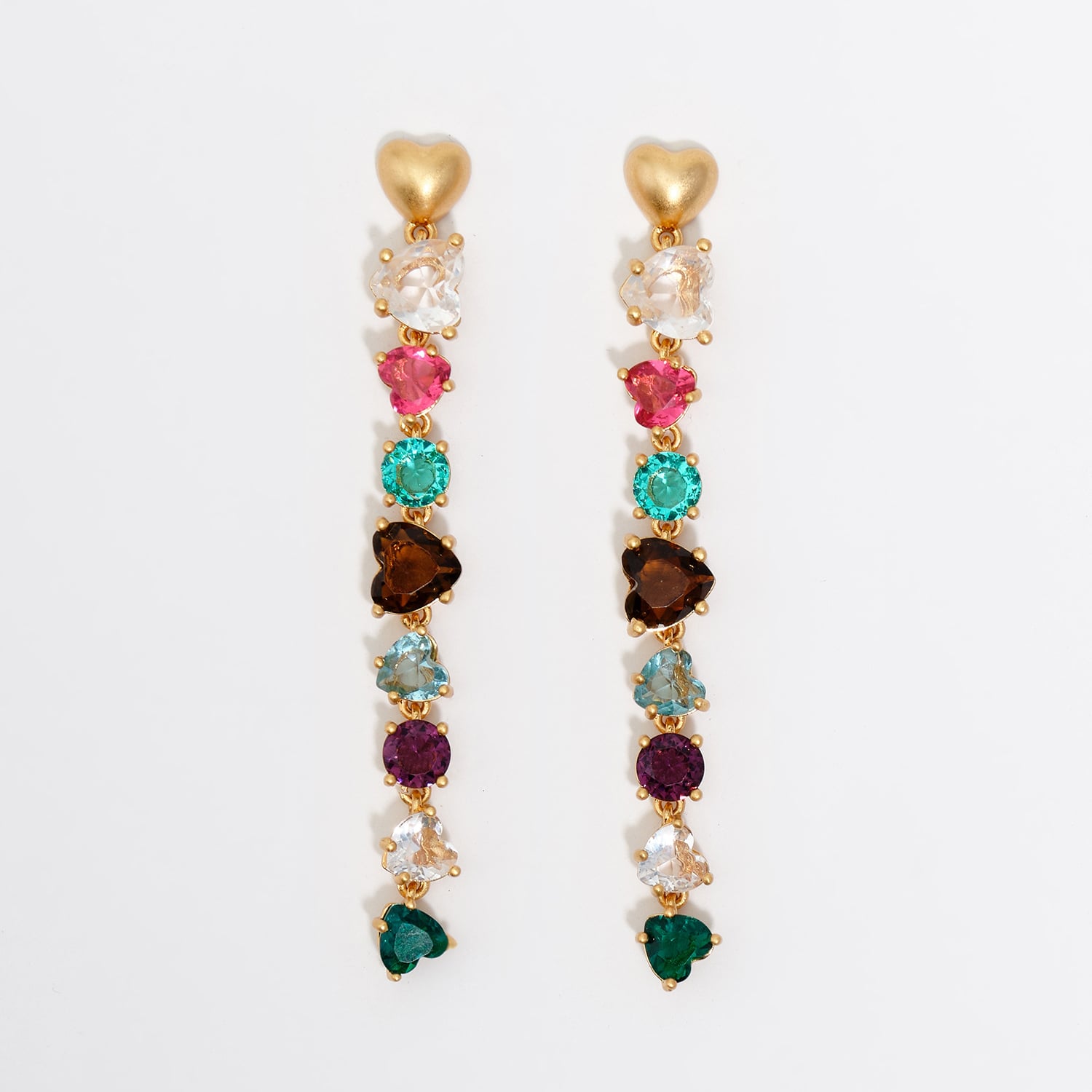 Bimba Y Lola Gold Crystal Hearts Earrings