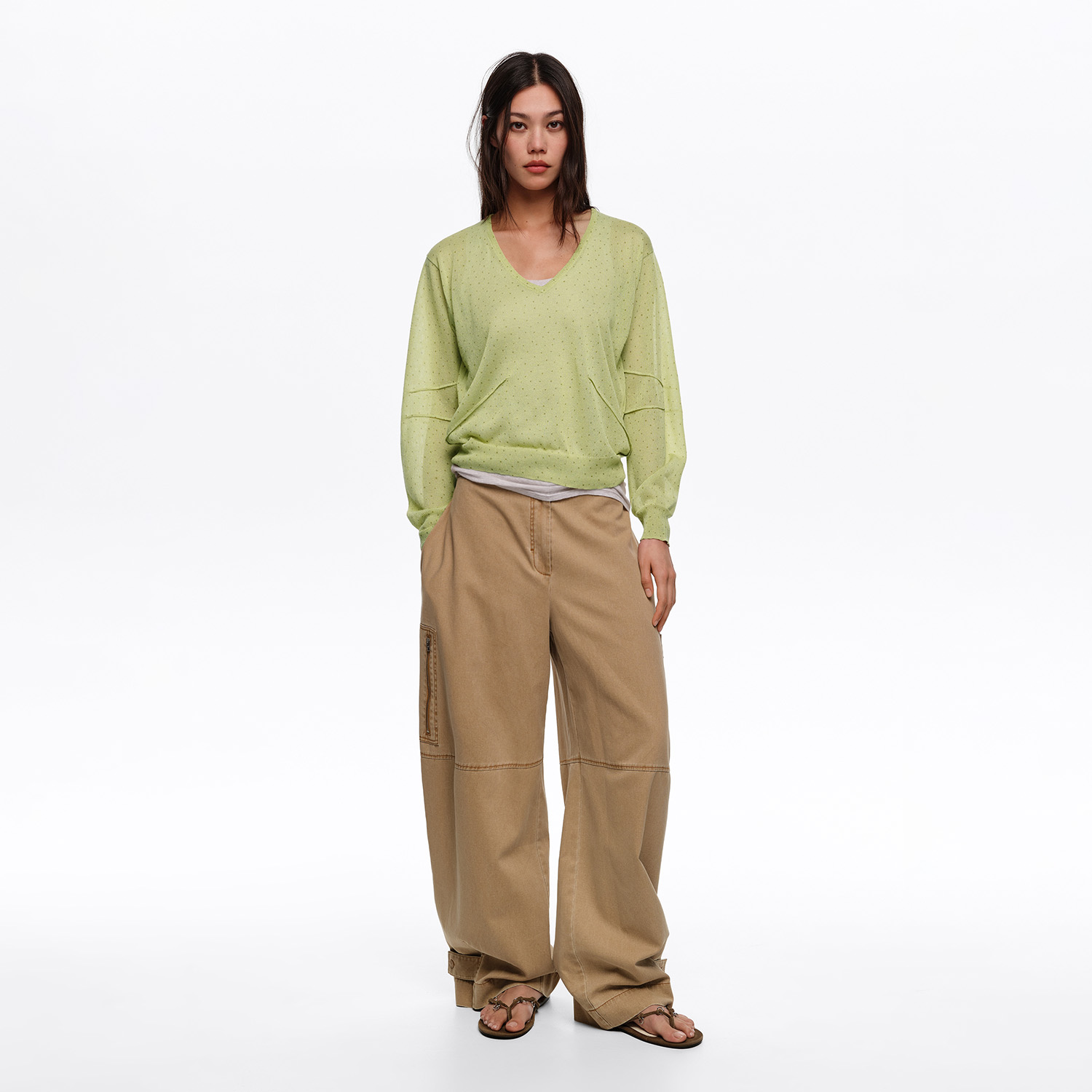 Sweter prosty Dots mini oliwkowy