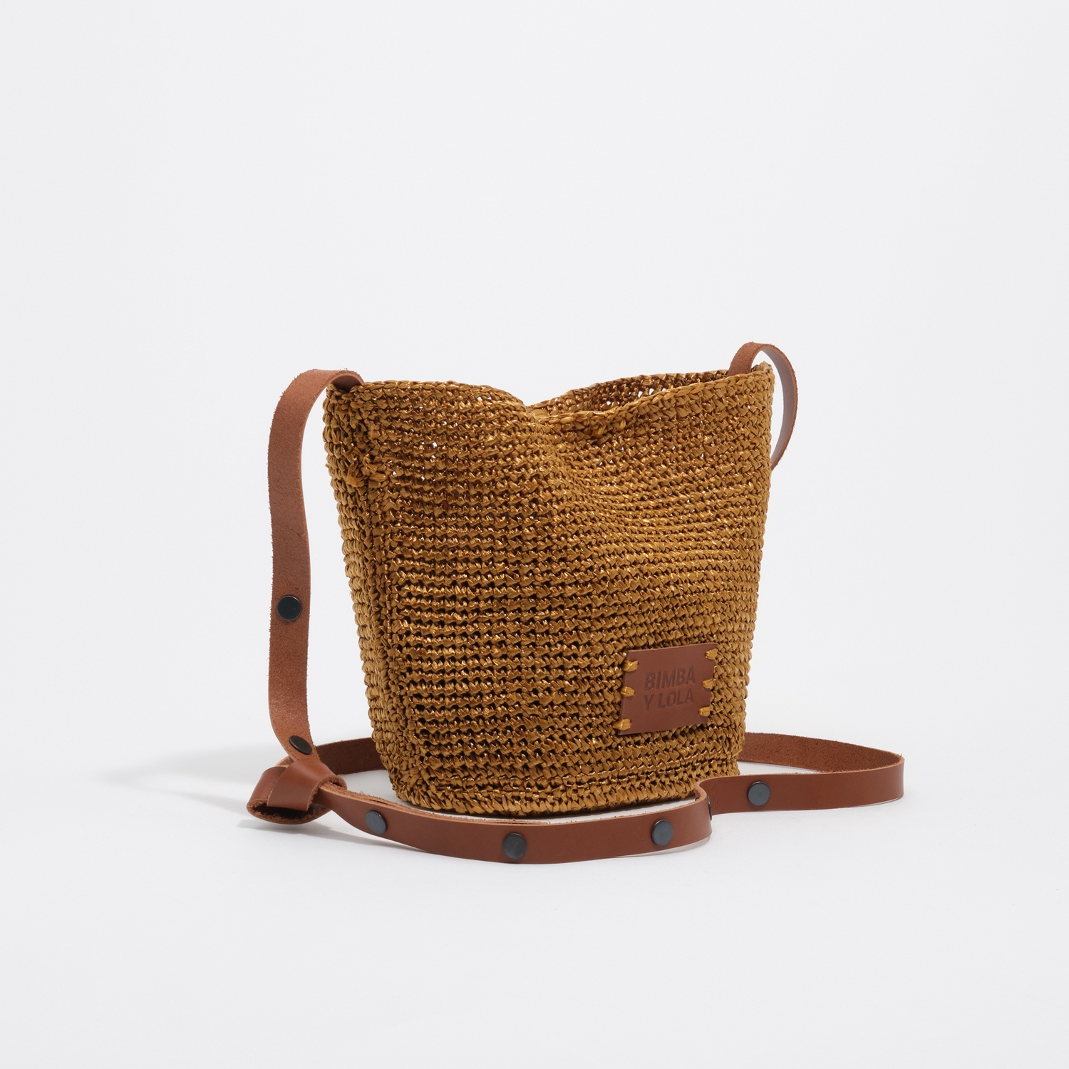 Bimba Y Lola Gold Small Raffia-Effect Basket Bag
