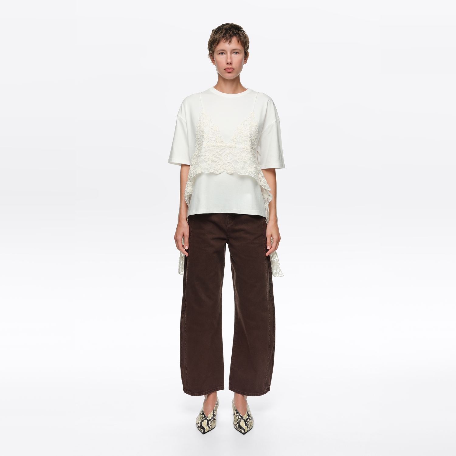 BARREL - Spodnie denim klamra czekoladowe