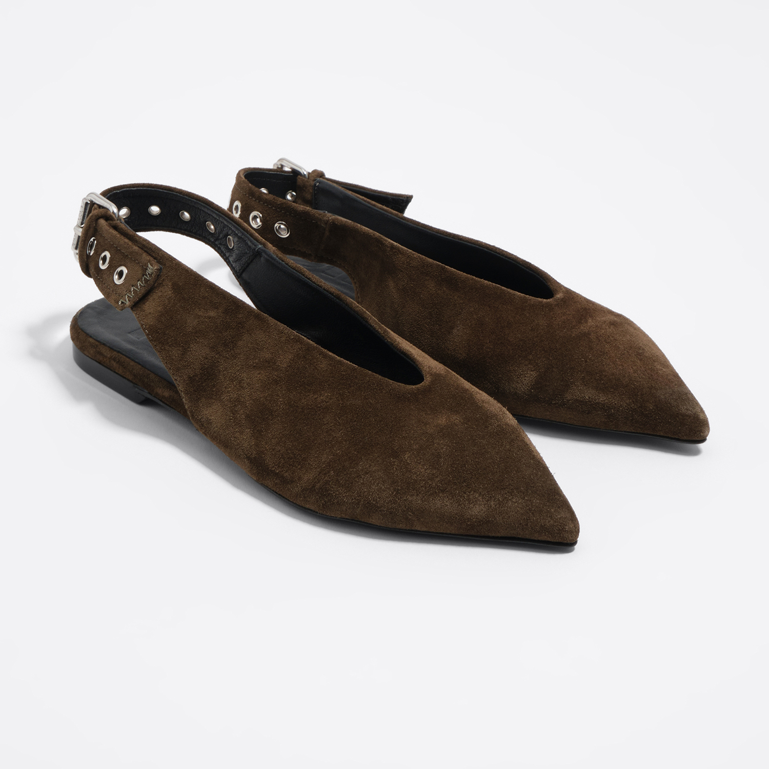 Bimba Y Lola Dark Khaki Dark Green Suede Slingback Ballerina