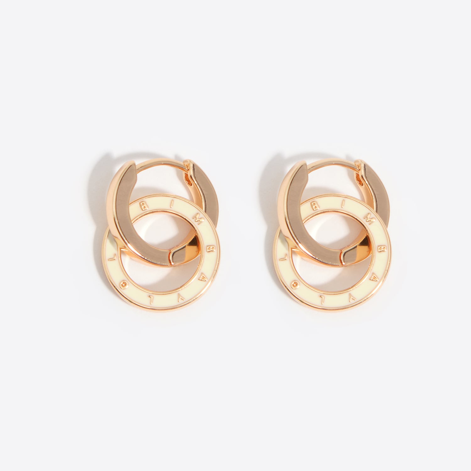 Bimba Y Lola Off White Ivory Double Hoop Logo Earrings