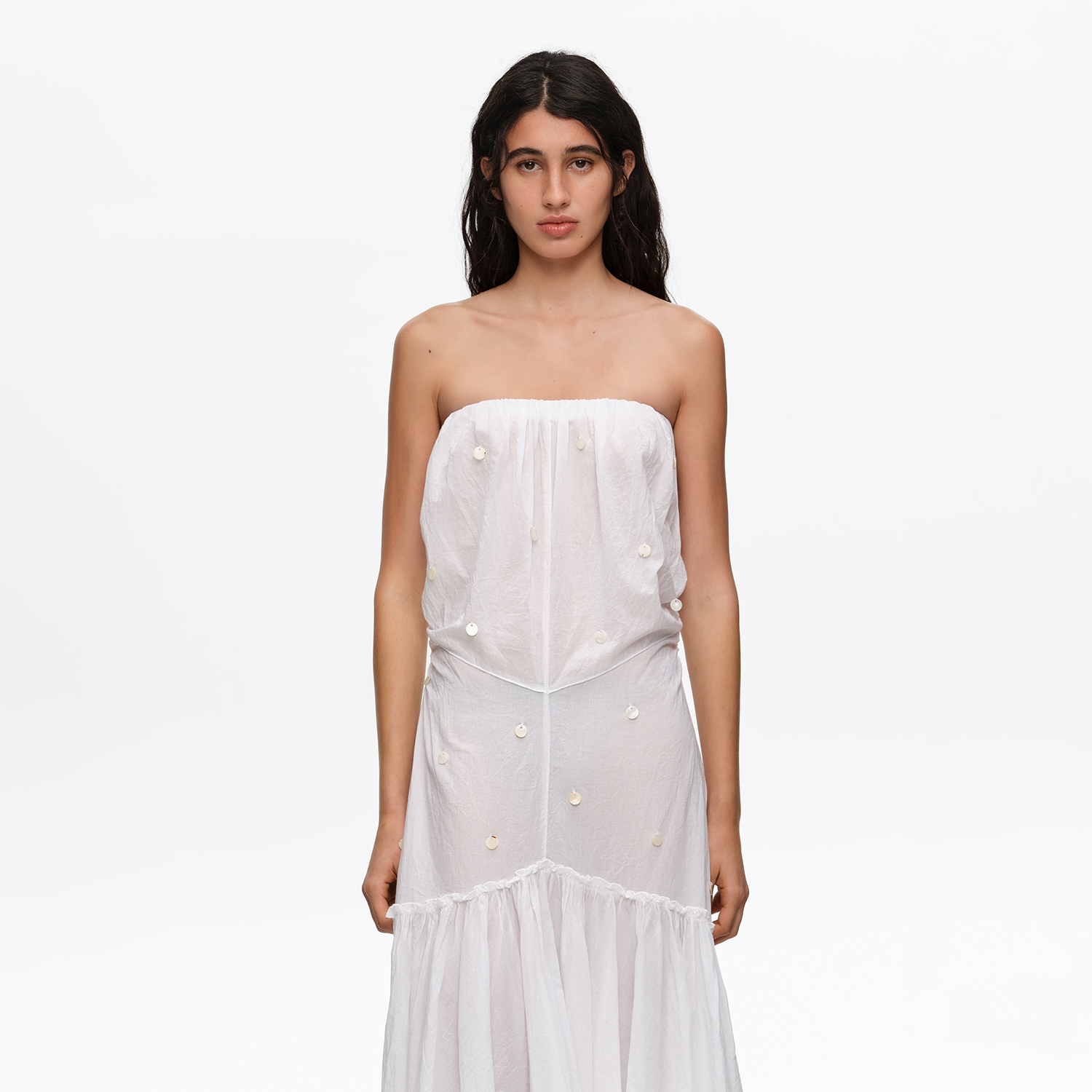 Bimba Y Lola White Ruched Strapless Dress