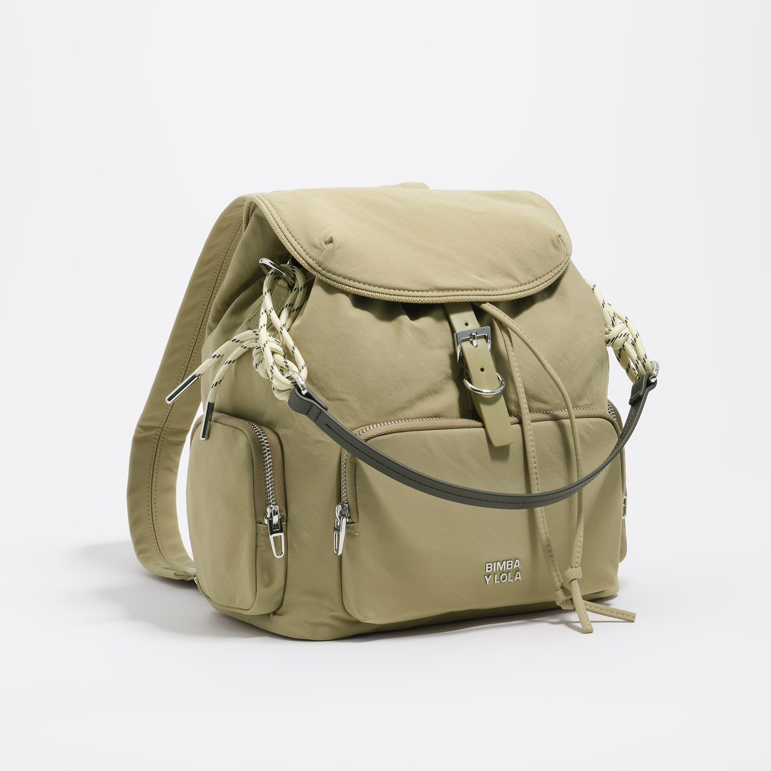 Bimba Y Lola Light Khaki Nylon Pocket Backpack