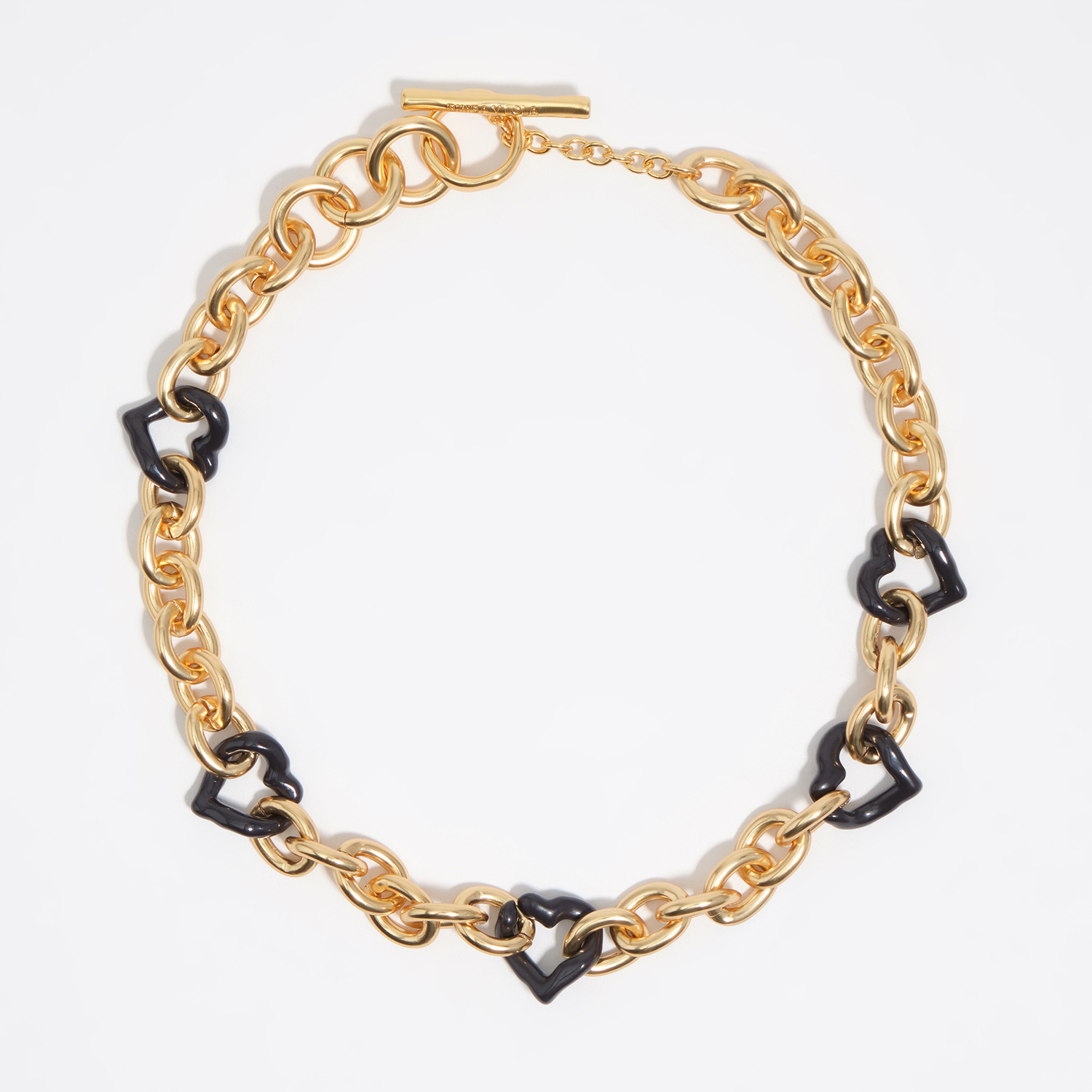 Bimba Y Lola Gold Heart Necklace With Texture And Brown Enamel