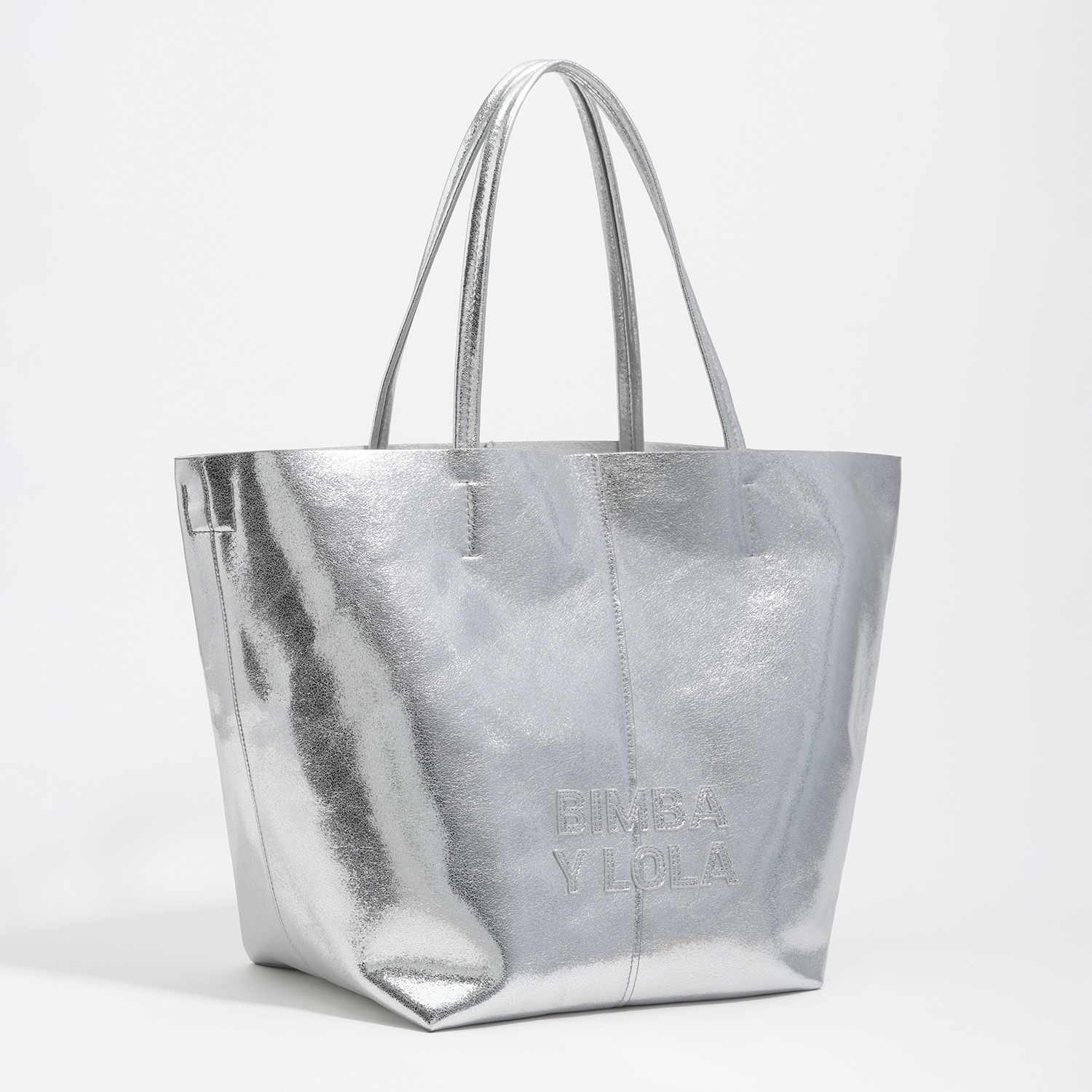 Bimba Y Lola Silver Large Leather Shopper Bag