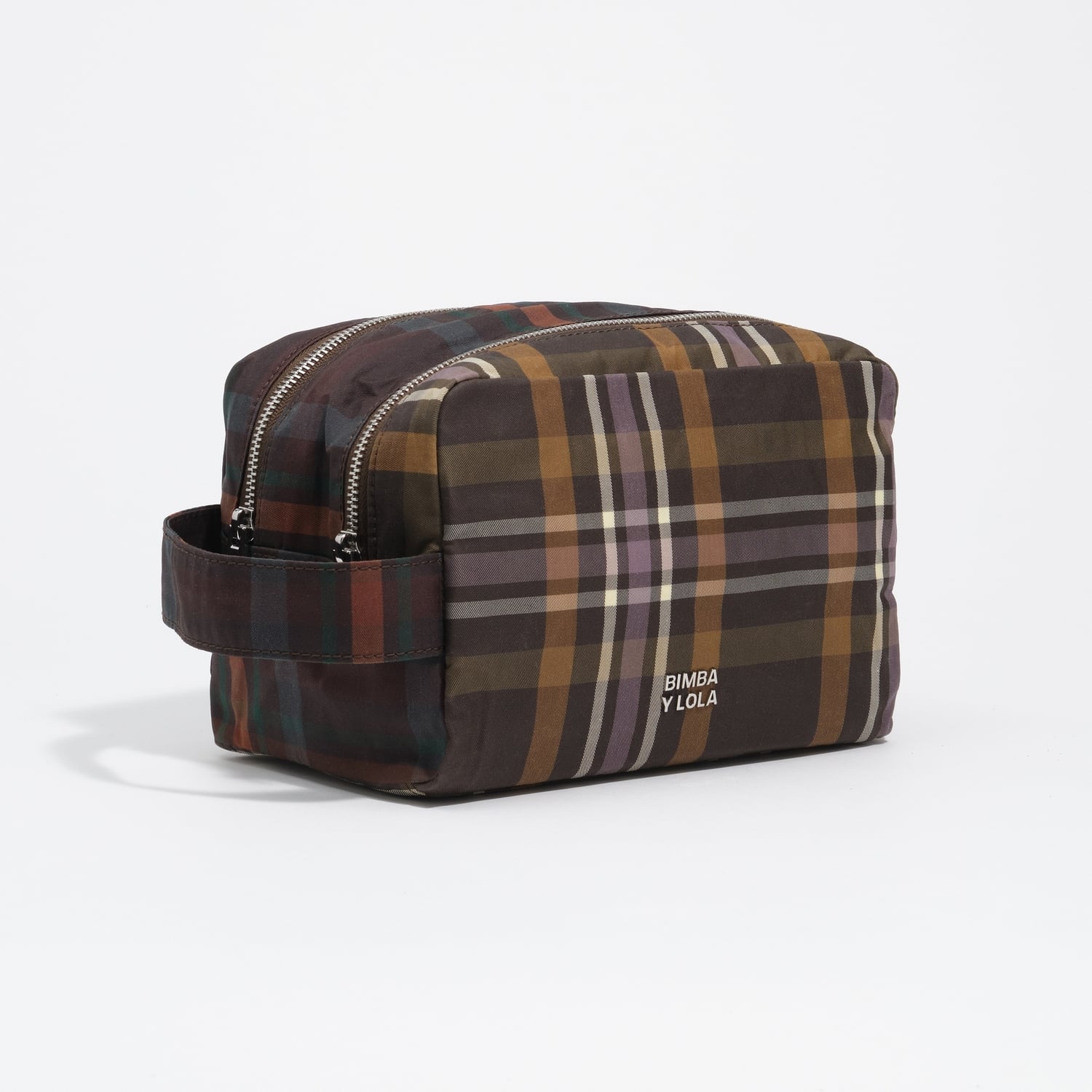 Saszetka podwójna duża woskowane wykończenie tartan czekoladowo-zielona