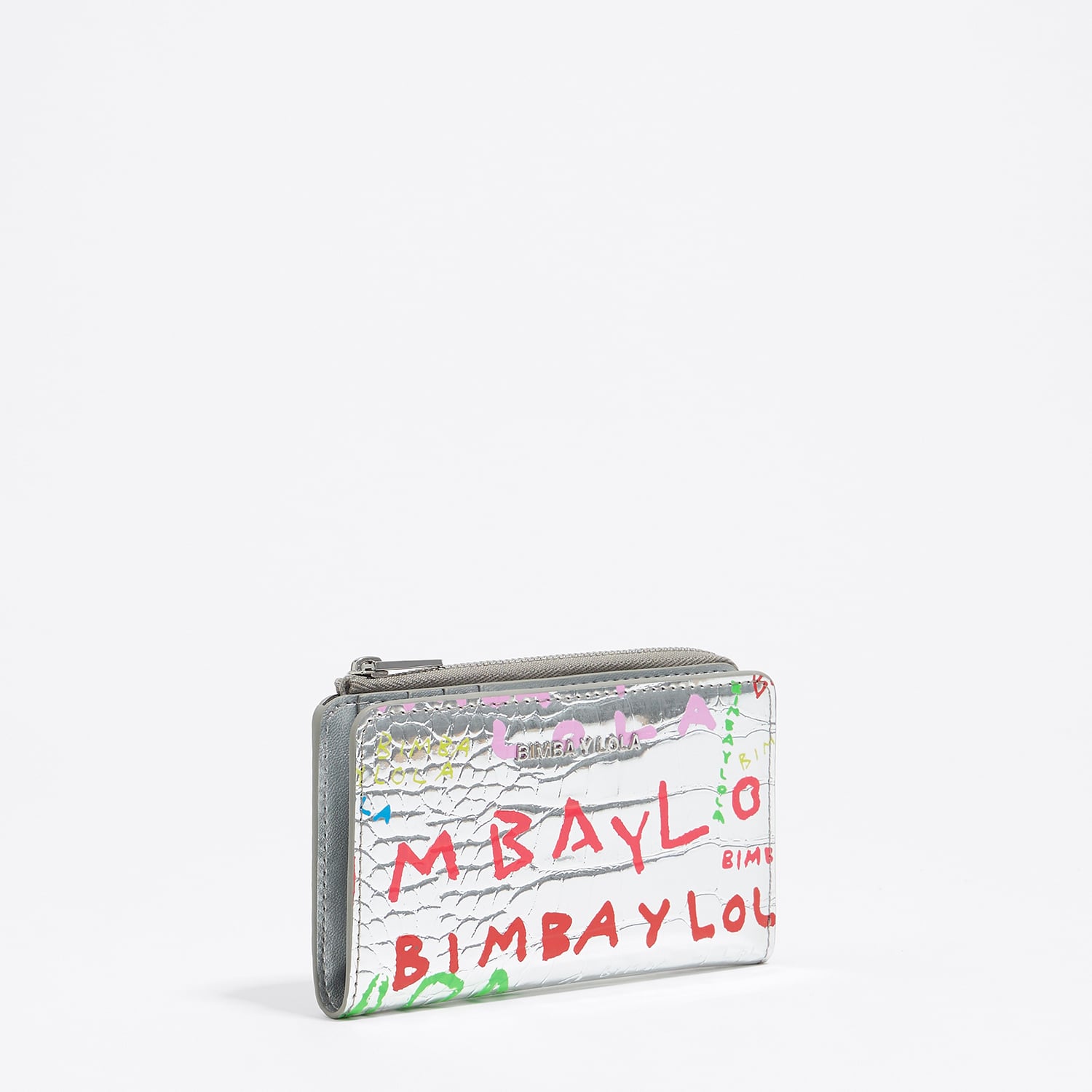 Portfel kompaktowy print BIMBA logo srebrny
