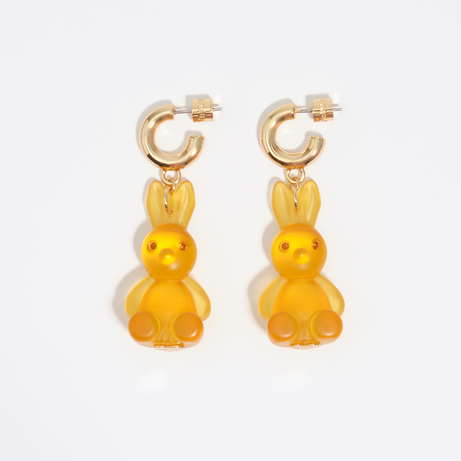 Bimba Y Lola Orange Gold Resin Rabbit Hoop Earrings