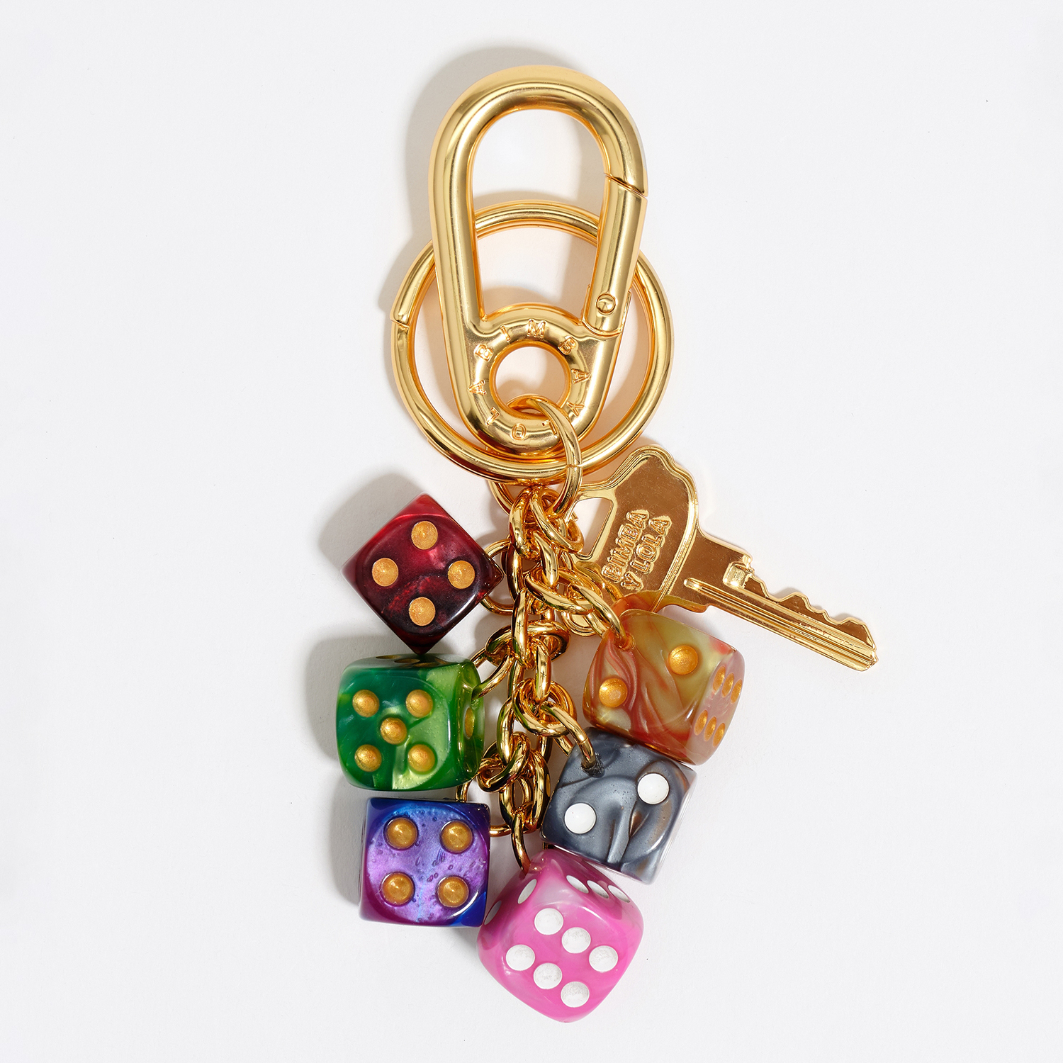 Bimba Y Lola Gold Multicolor Dice Key Ring