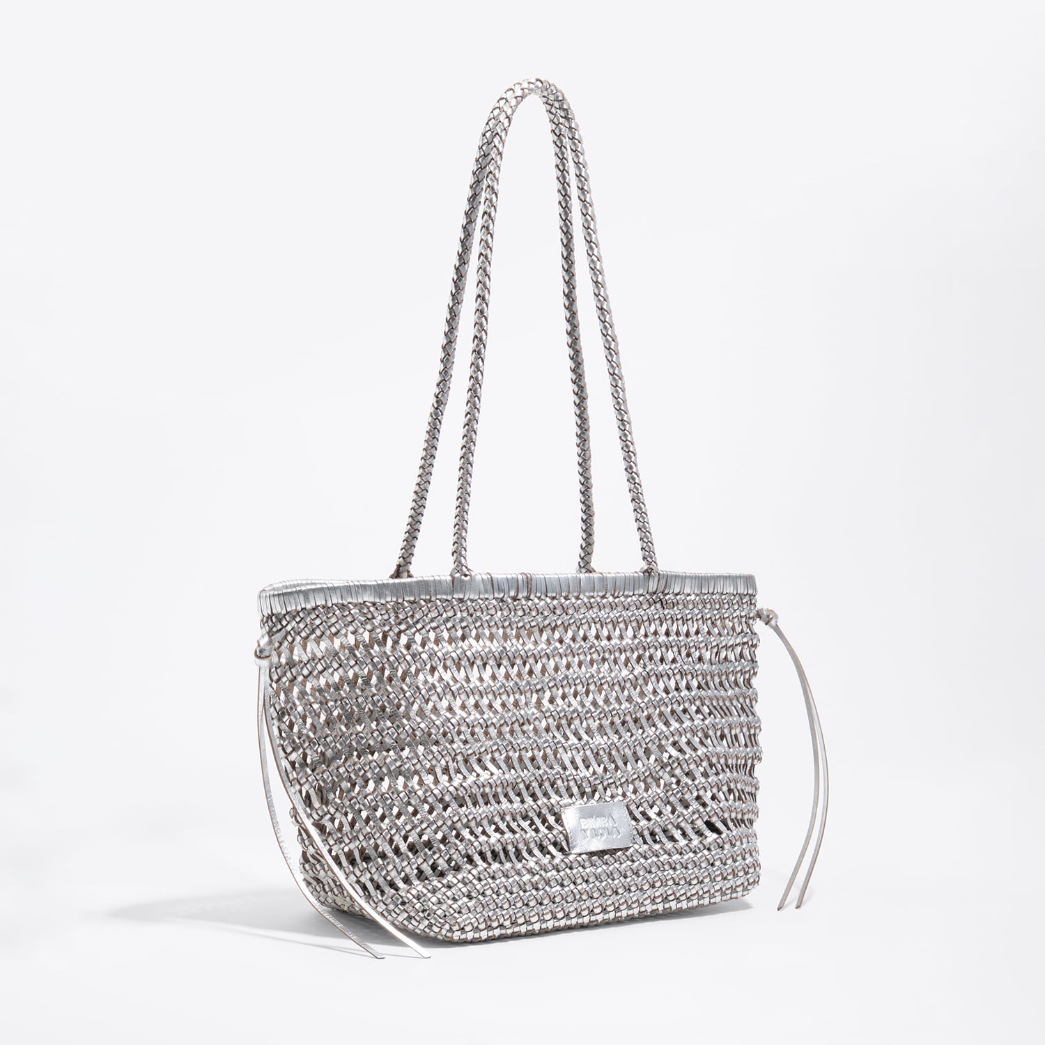 Bimba Y Lola Silver Large Plaited Leather Shopper Bag