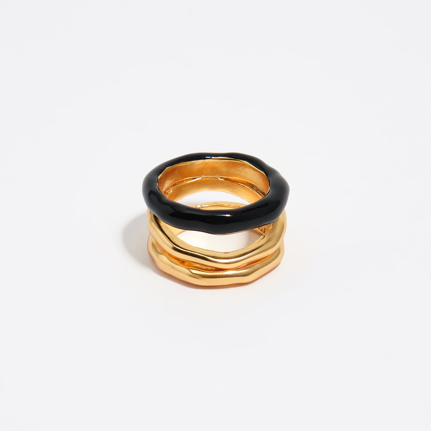 Bimba Y Lola Black Gold Band Textured Ring With Enamel