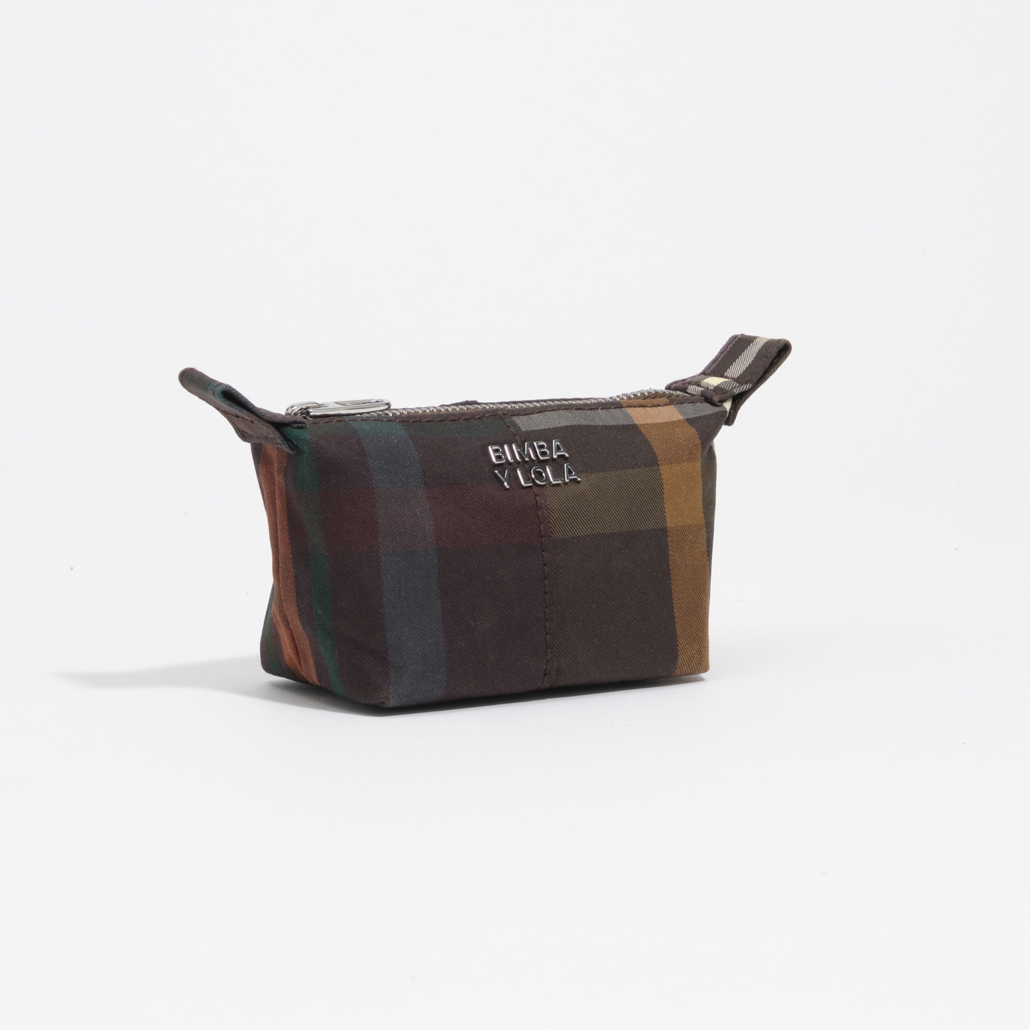 Portmonetka Trapecio woskowane wykończenie tartan czekoladowo-zielona