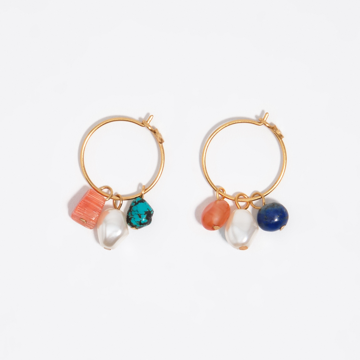 Bimba Y Lola Burnt Orange Hoop Earrings With Multicolor Stones And Gold Pearl
