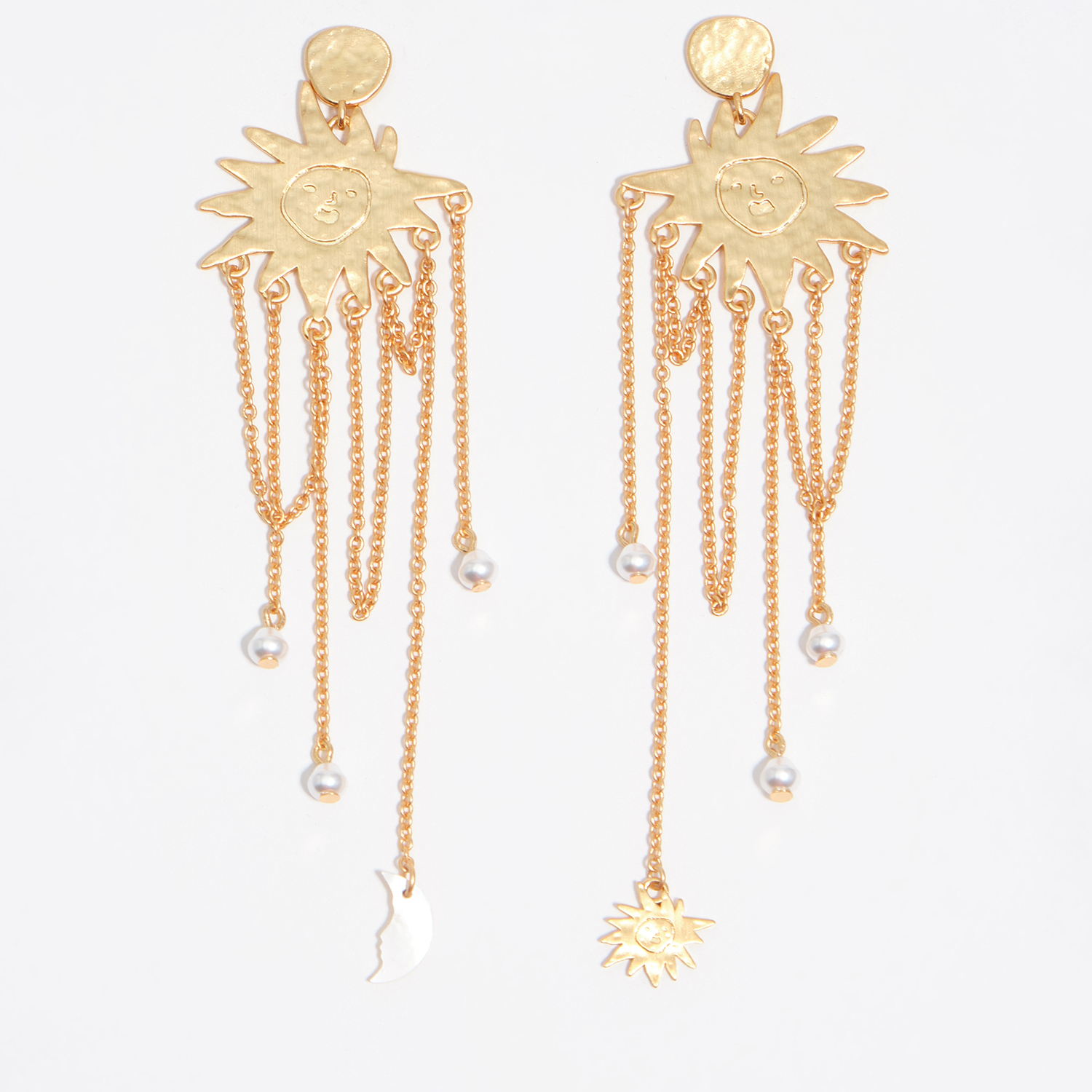 Bimba Y Lola Gold Sun Earrings With Brushed Chains