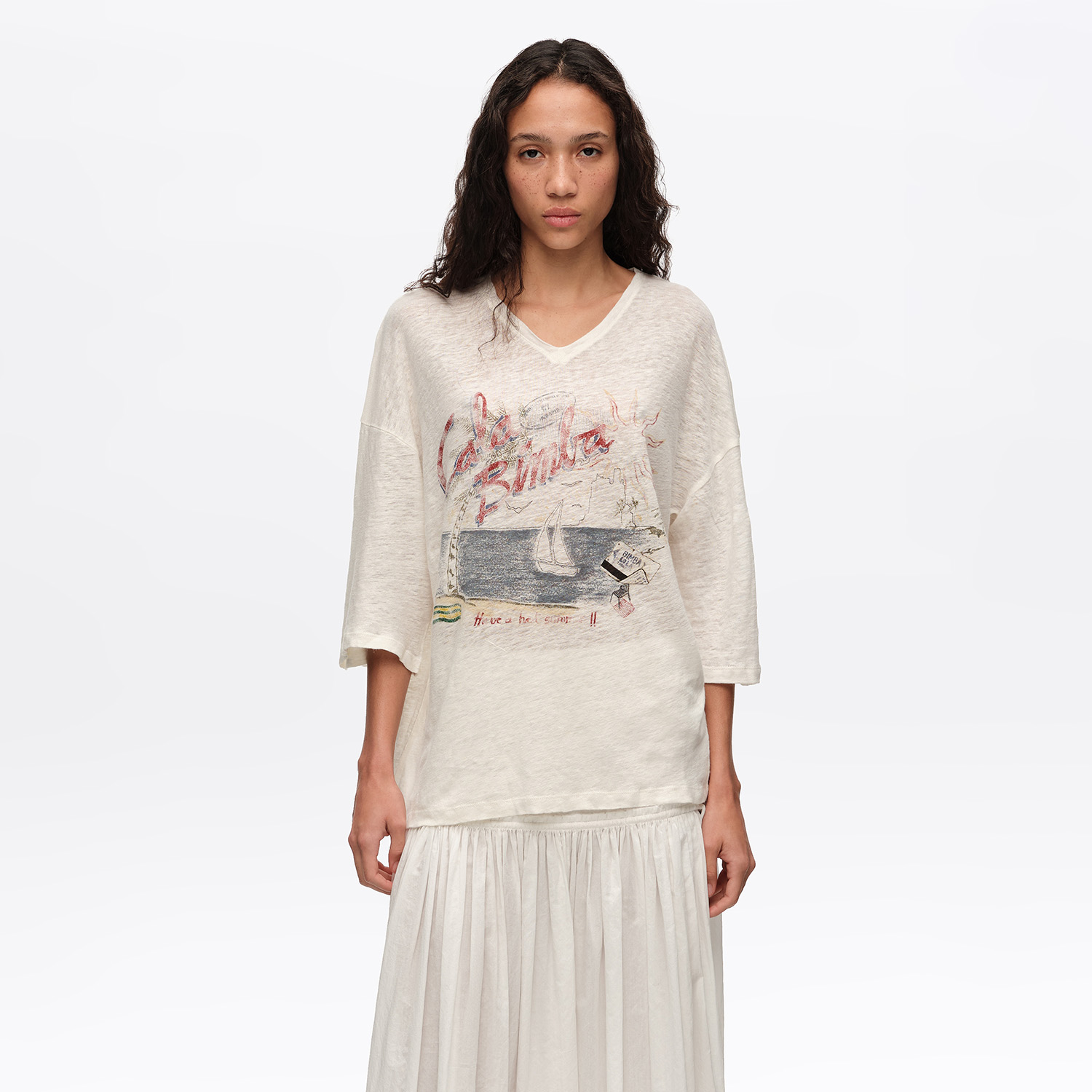 Bimba Y Lola Ivory Faded Linen Bimba Cala Logo T-Shirt