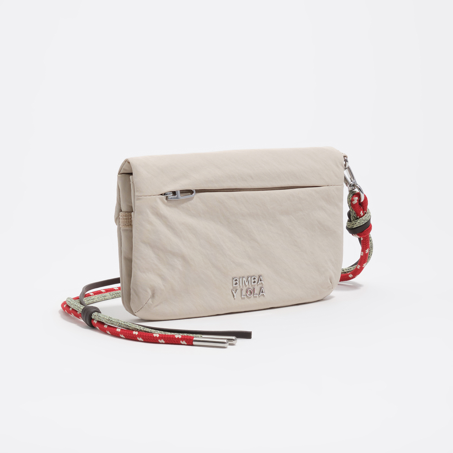 Bimba Y Lola Stone Large Nylon Flap Purse