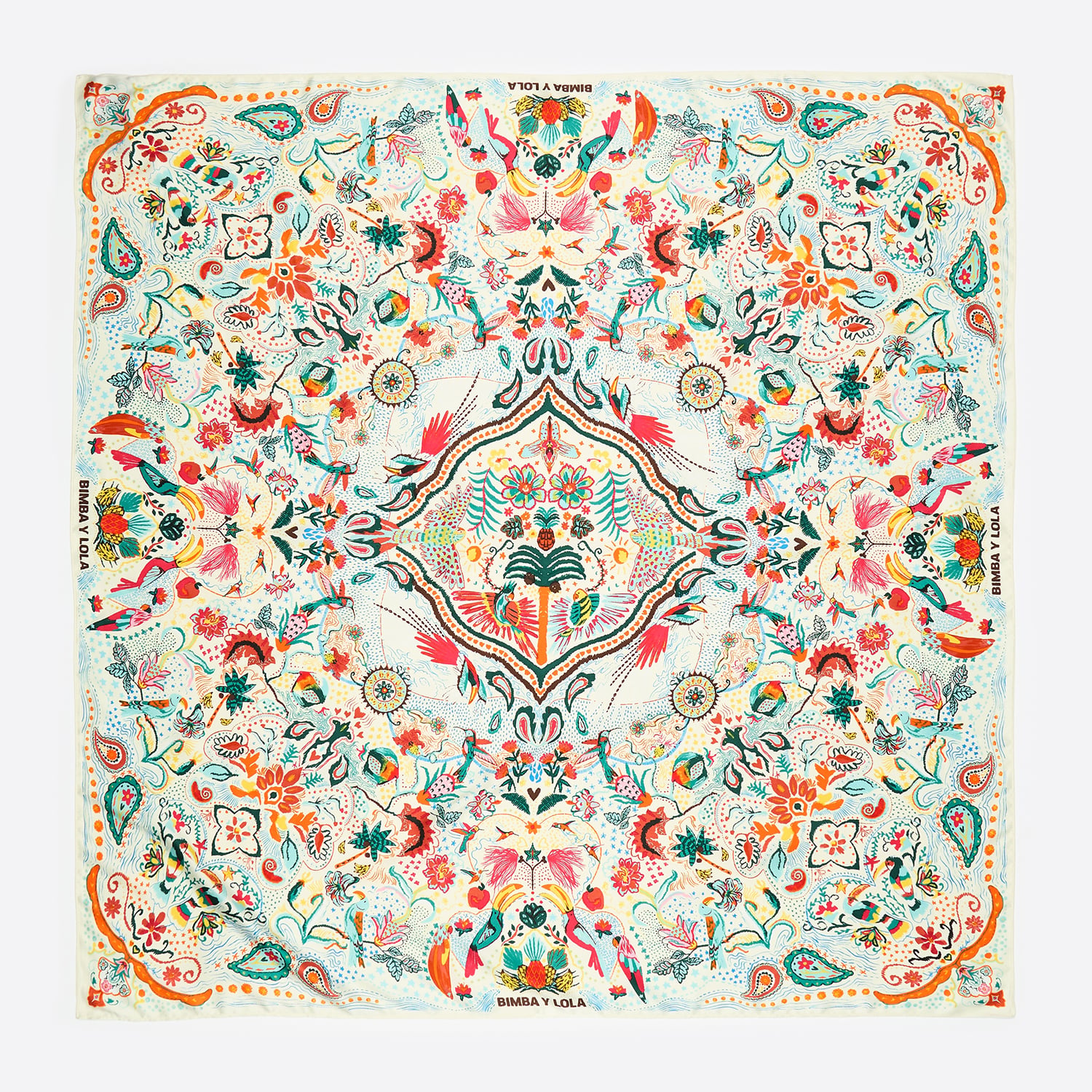 Bimba Y Lola White Tropical Birds Scarf