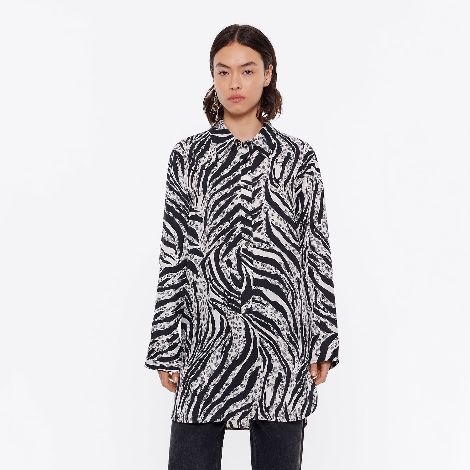 Koszula prosta długa Zebra kość słoniowa 2