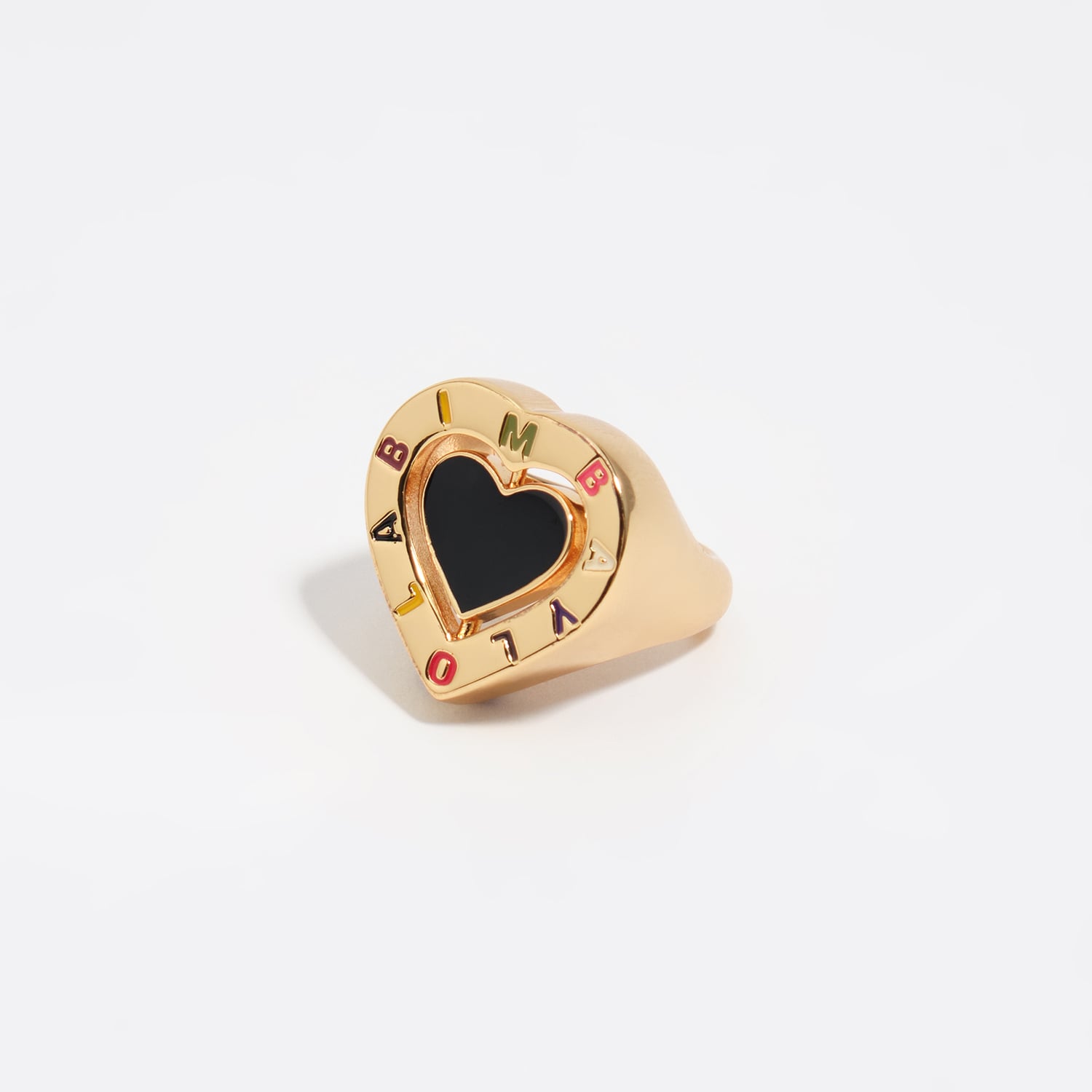 Bimba Y Lola Black Gold Swivel Heart Logo Ring