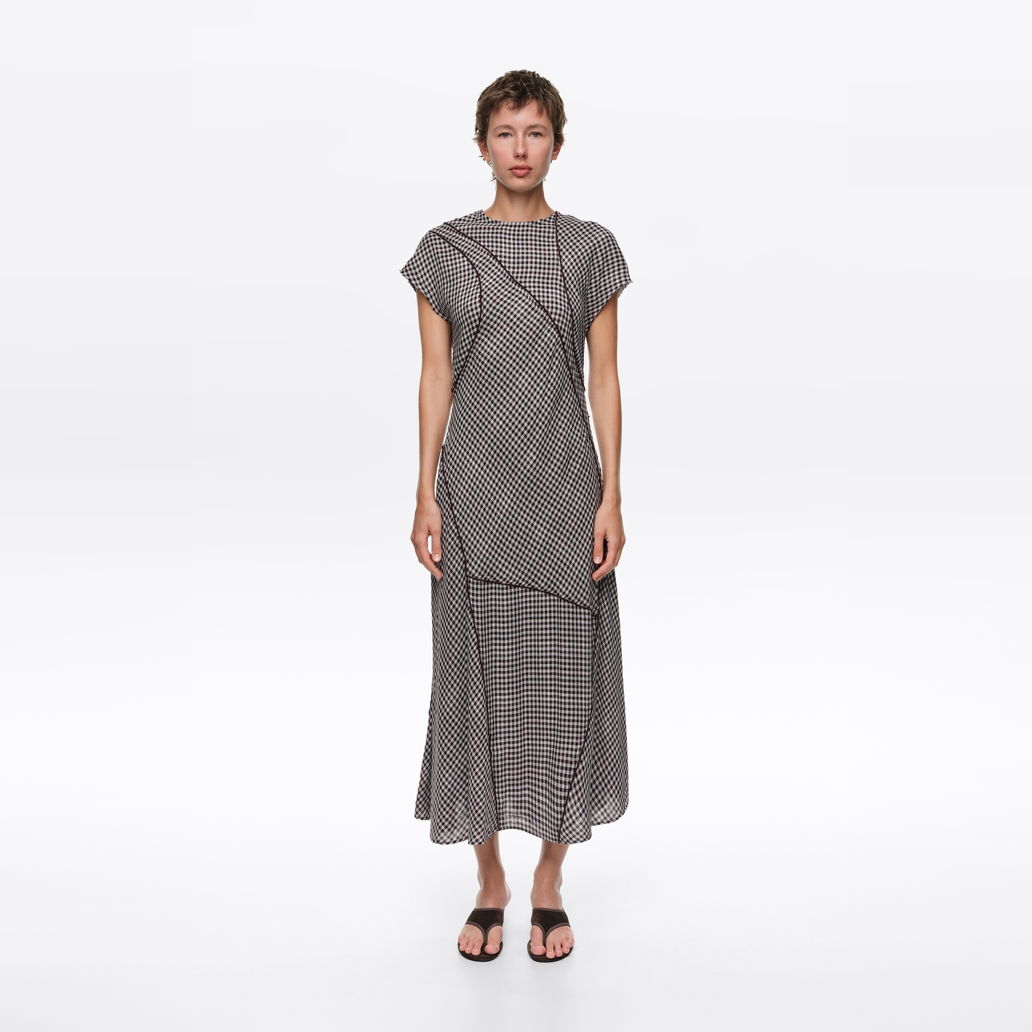 Sukienka patchwork krata ciemnobrązowa