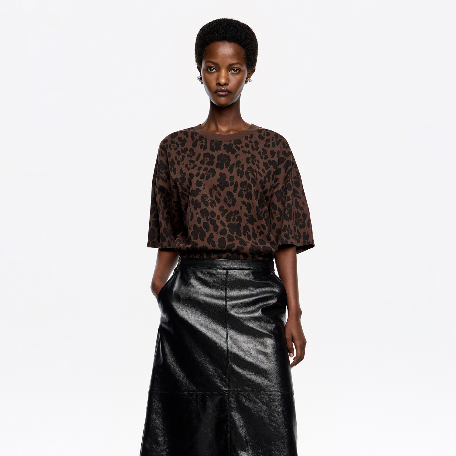 Koszulka oversize Leopard Big Dark ciemnobrązowa 2