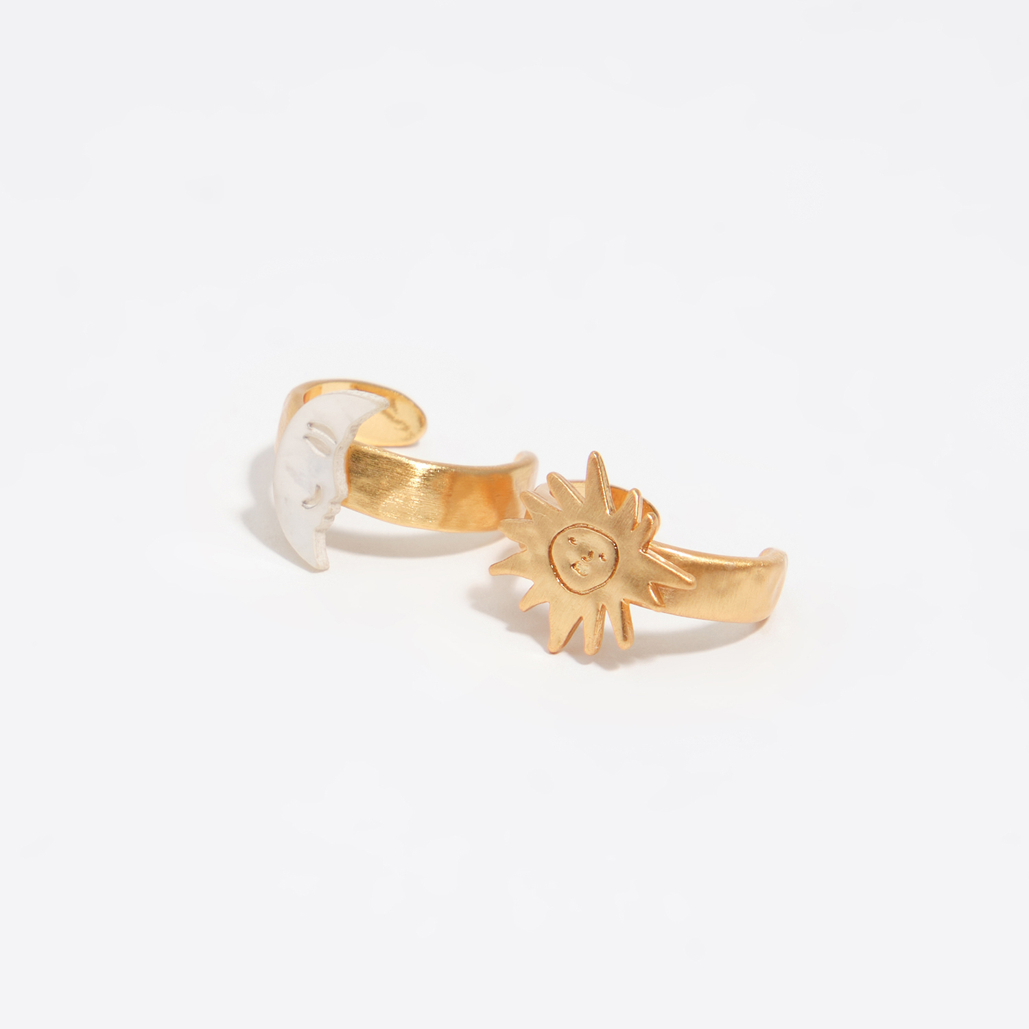 Bimba Y Lola Gold Set Of 2 Mini Sun And Moon Rings With Mother-Of-Pearl