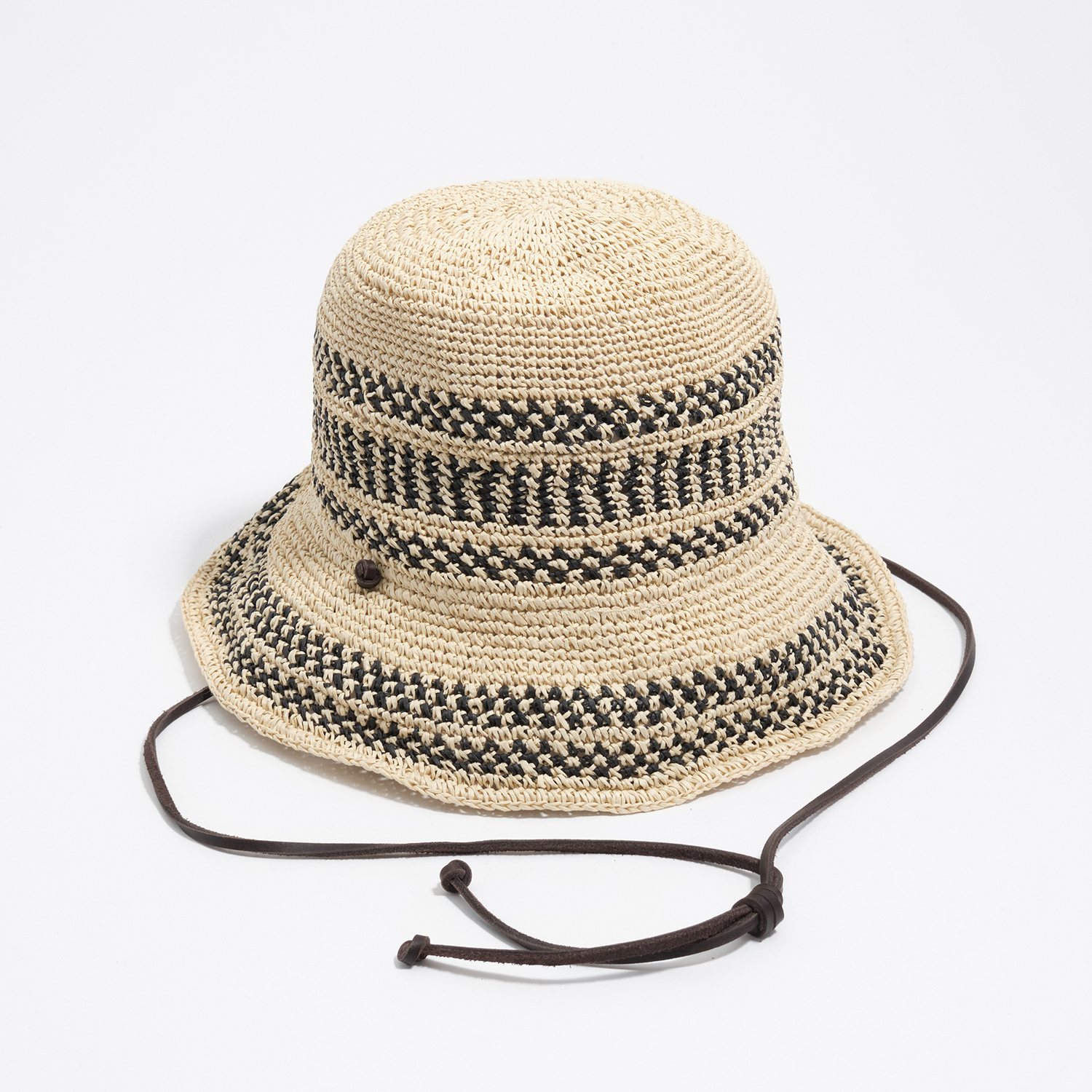 Bimba Y Lola Natural And Black Ikat Raffia-Effect Hat