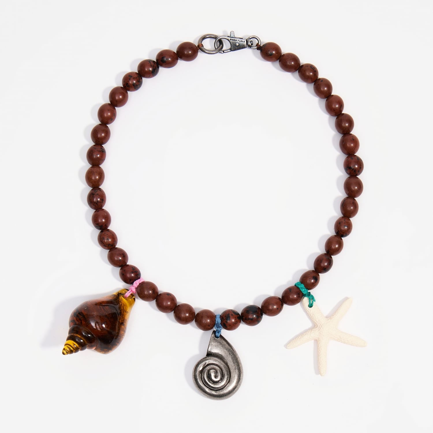 Bimba Y Lola Brown Aged Silver Necklace With Stones And Seashells