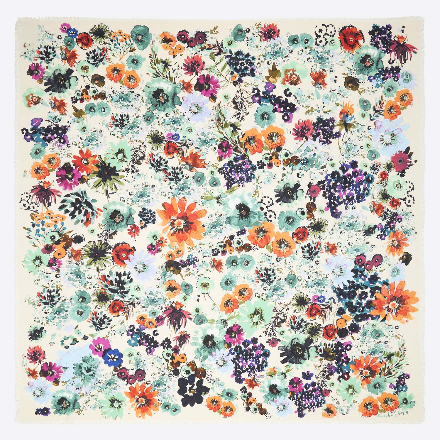 Bimba Y Lola Ivory Floral Watercolor Shawl