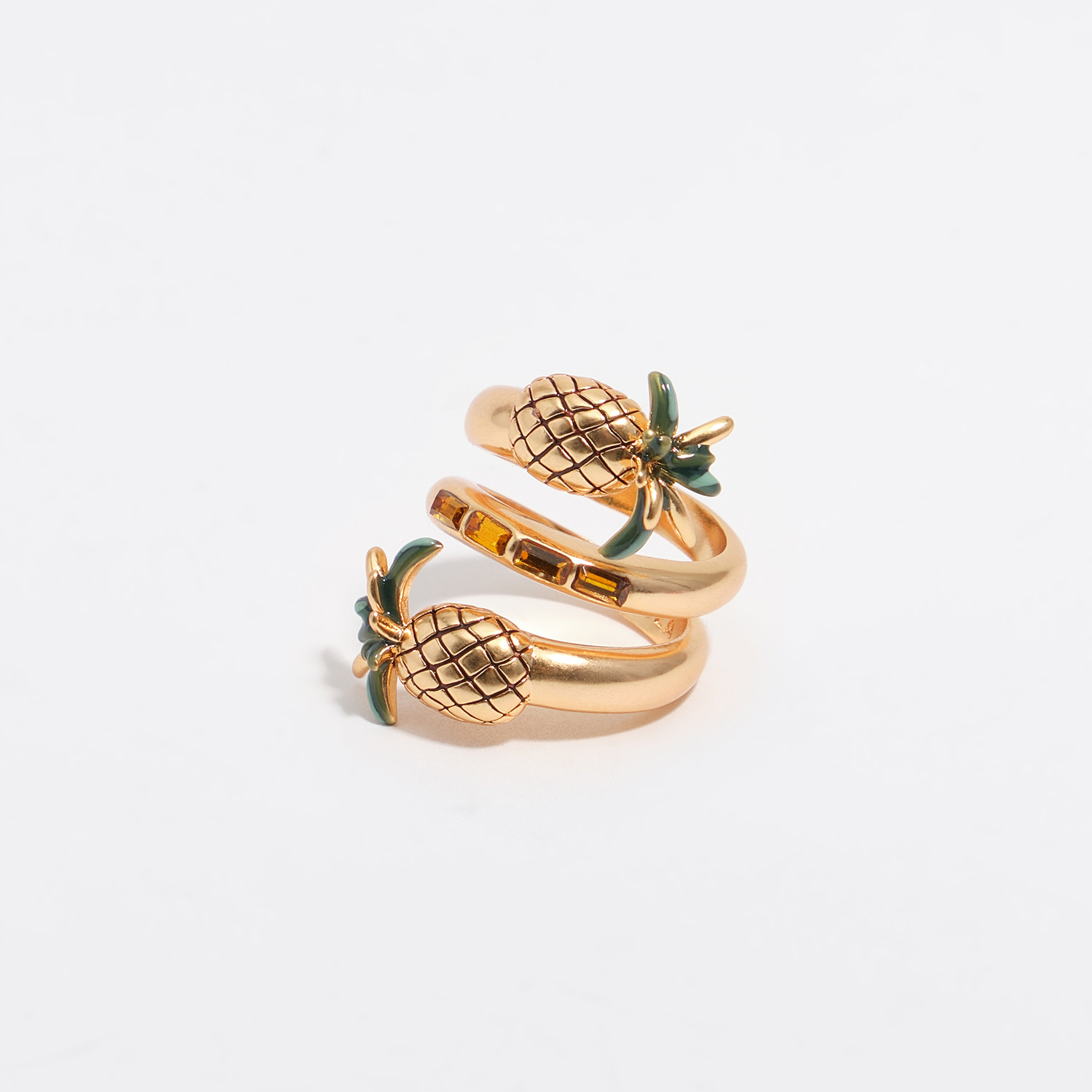 Bimba Y Lola Gold Pineapples And Crystals Spiral Ring