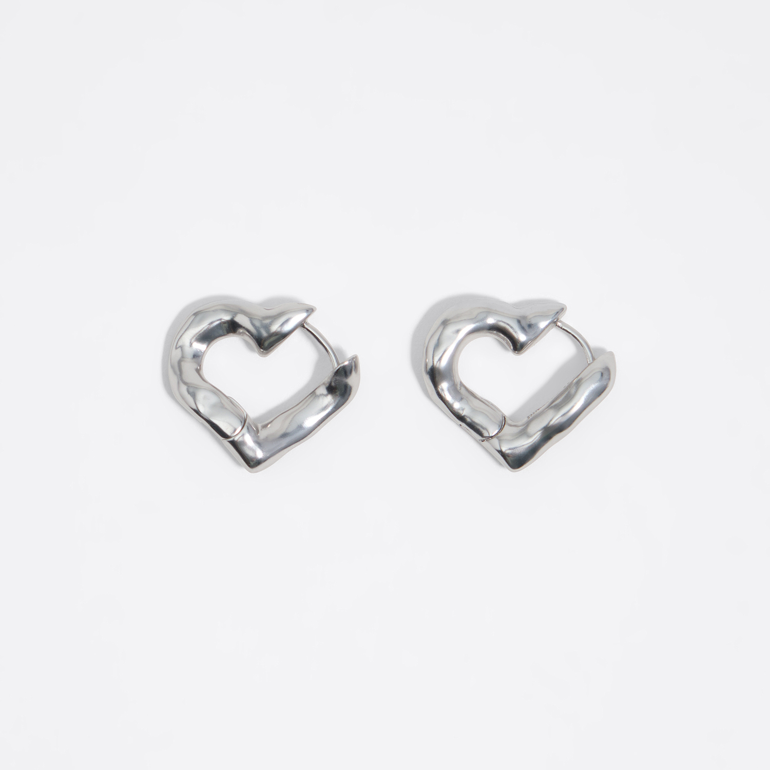 Bimba Y Lola Silver Textured Heart Hoop Earrings