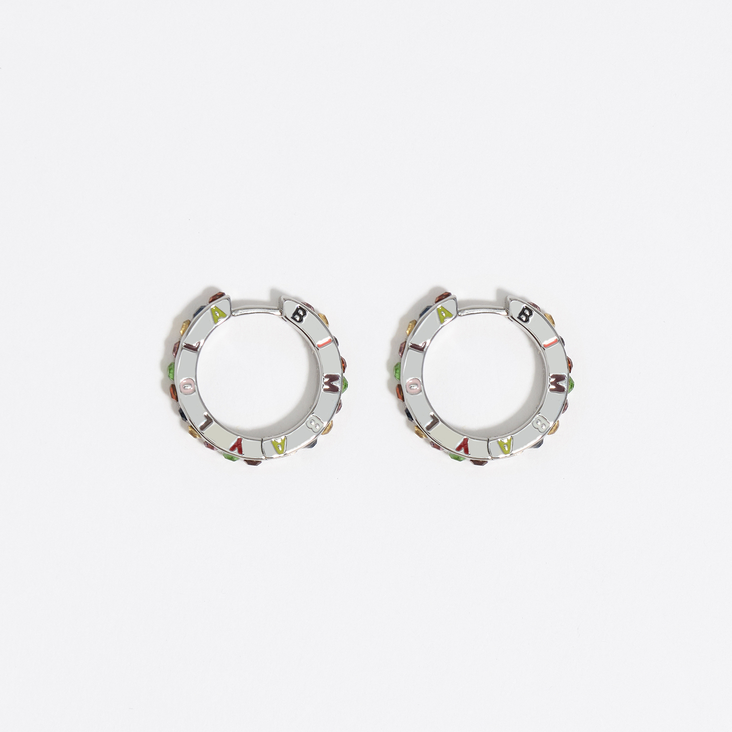 Bimba Y Lola Silver Multicolored Crystals And Logo Hoop Earrings